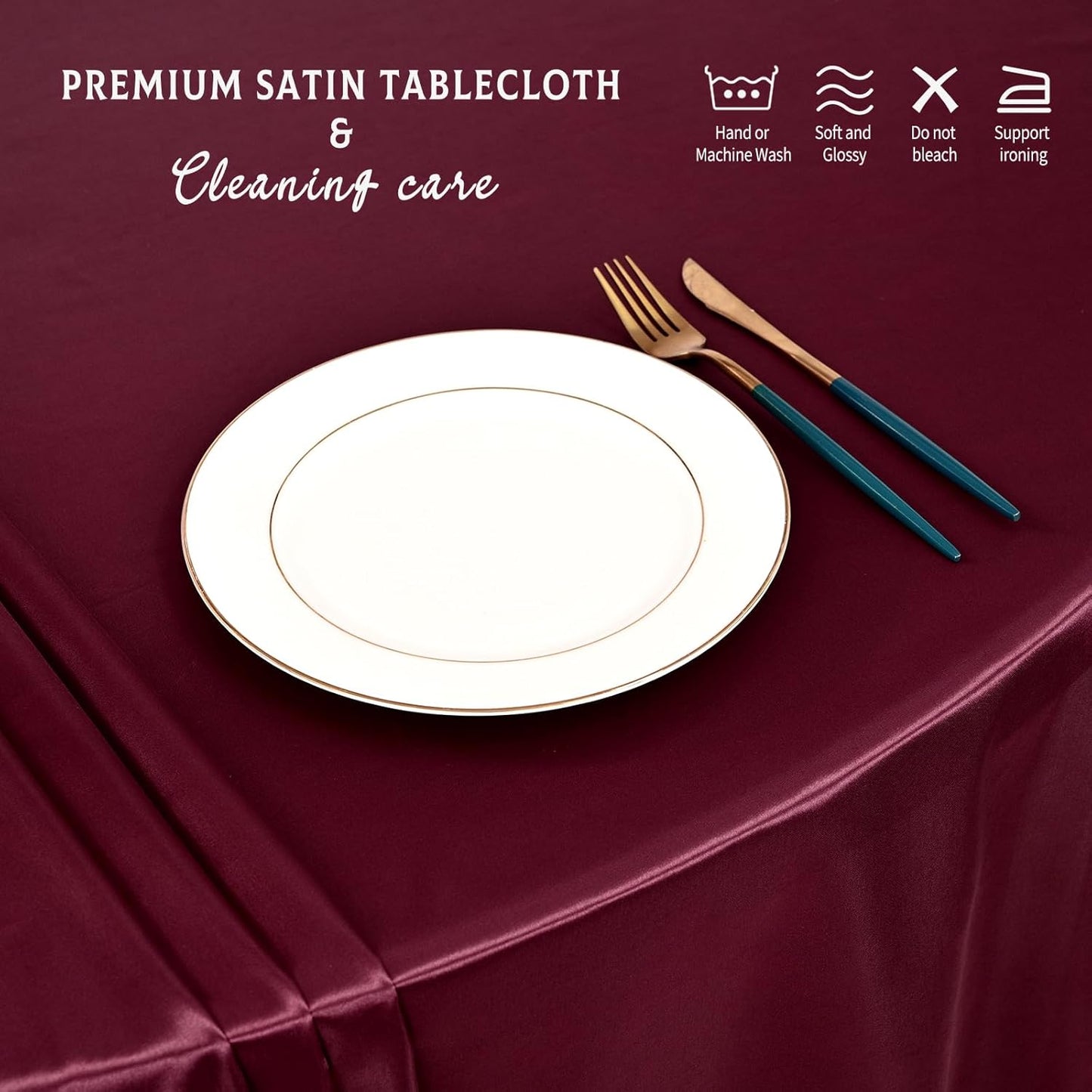 6 Packs Satin Tablecloth 120 Inch Burgundy Round Table Cloth Silk Tablecloth Smooth Fabric Overlay Satin Table Cover Decoration for Wedding Party Banquet Events