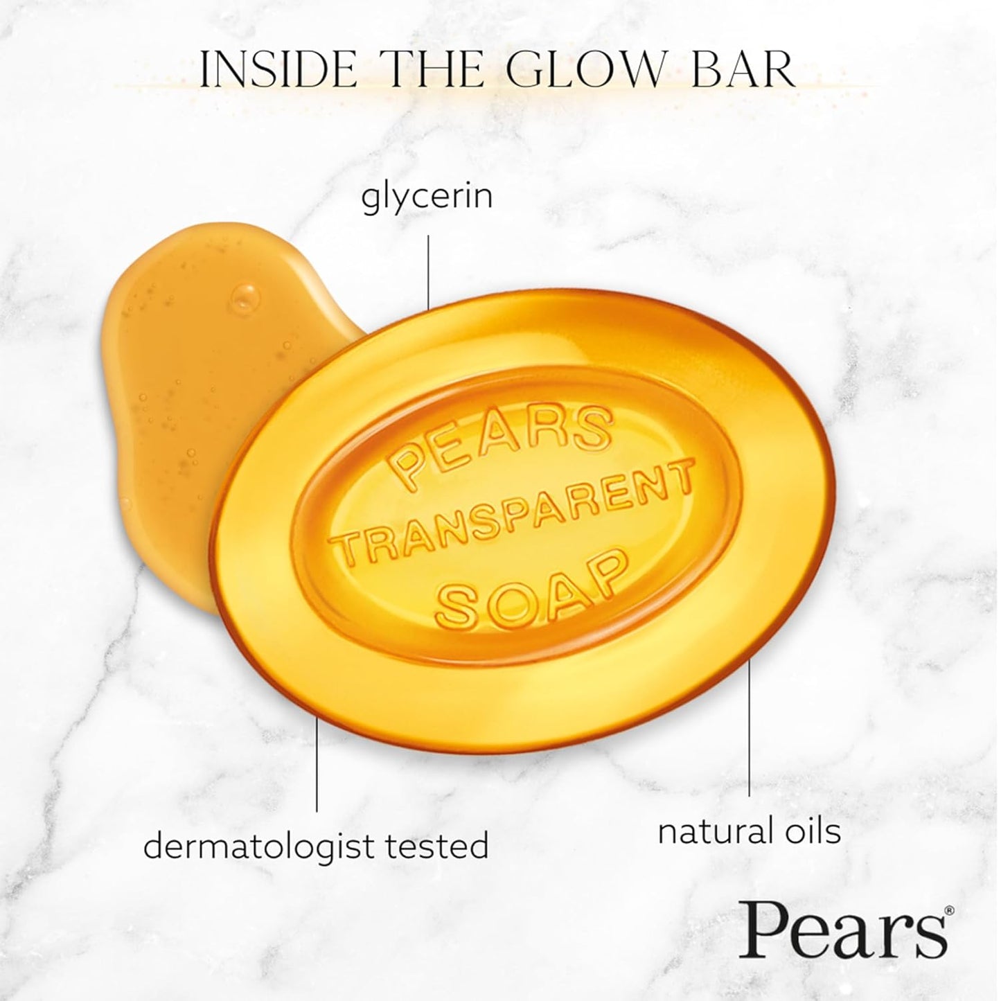 Pears Glycerin Soap, Transparent Amber Value Pack – Pure & Gentle Cleanser with Natural Oils, 3 Bars, 4.4 Oz Ea