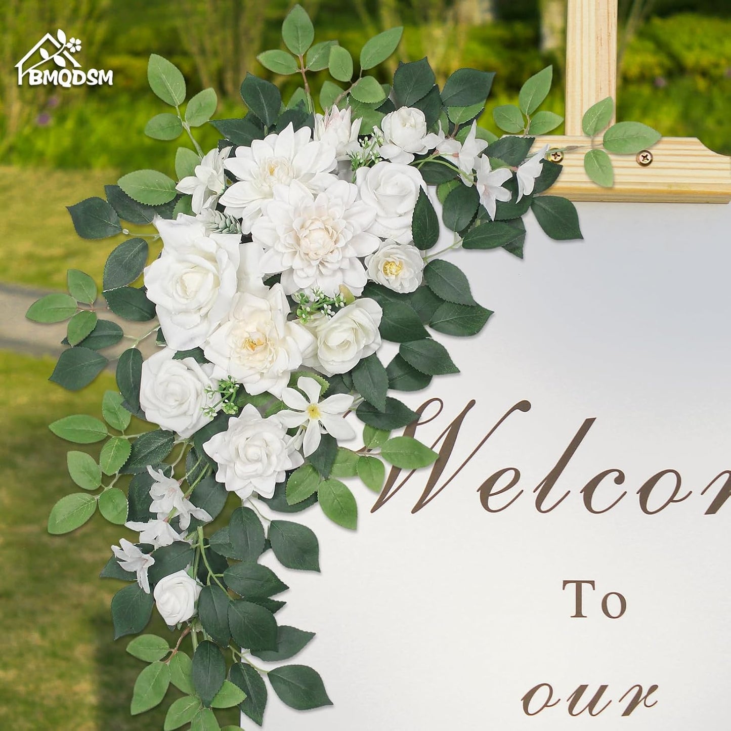 Pack of 2 Artificial Flowers for Backdrop Decoration, Wedding Arch Flowers,Reception Welcome Sign, Eucalyptus Garland, Suited to Aisle Decor and Wedding Arches(White)