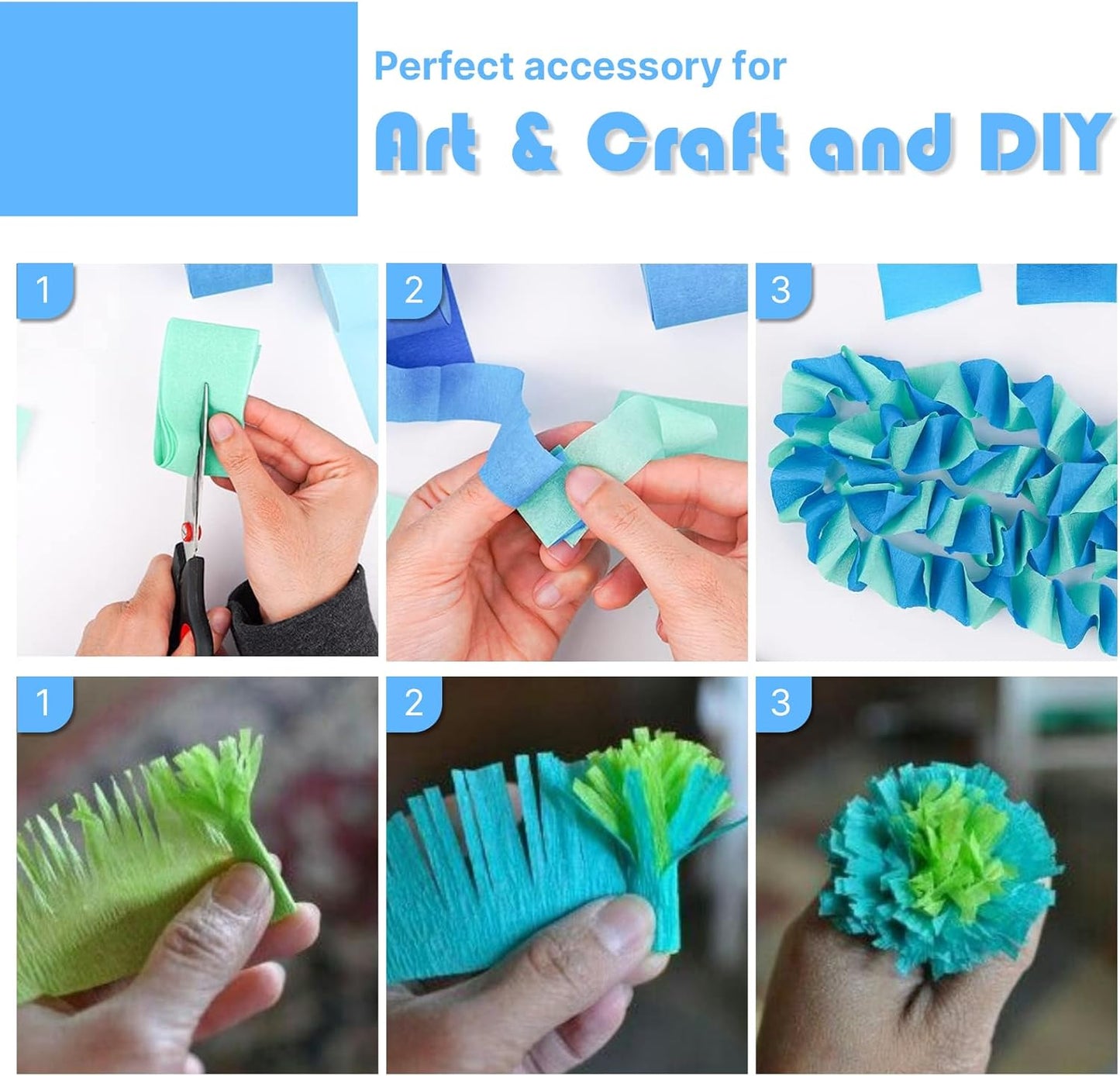 PartyWoo Blue Crepe Paper Streamers 4pcs 328ft Pack of Pearl Blue Crepe Paper Streamers for Birthday Gender Reveal Baby Shower Wedding Graduation Pool Mermaid Under The Sea Theme Party Decorations