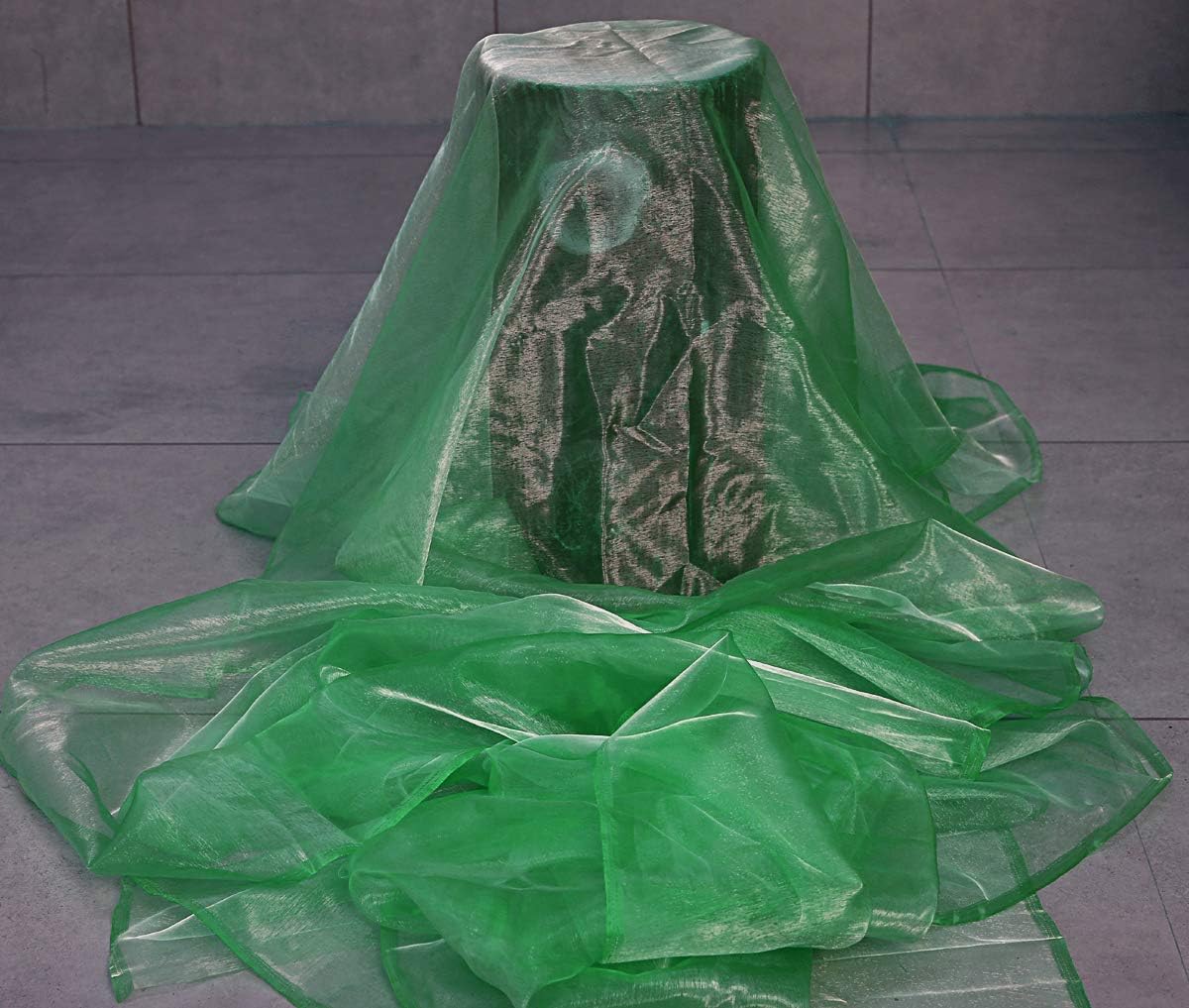 VDS Green Organza Fabric, 100 Yards Continuous, 45” Wide, Wedding Party Decoration Iridescent Crystal Sheer Shiny Organza Tulle Bridal Dress DIY Crafts Costume Sewing Backdrop Arch Cloth