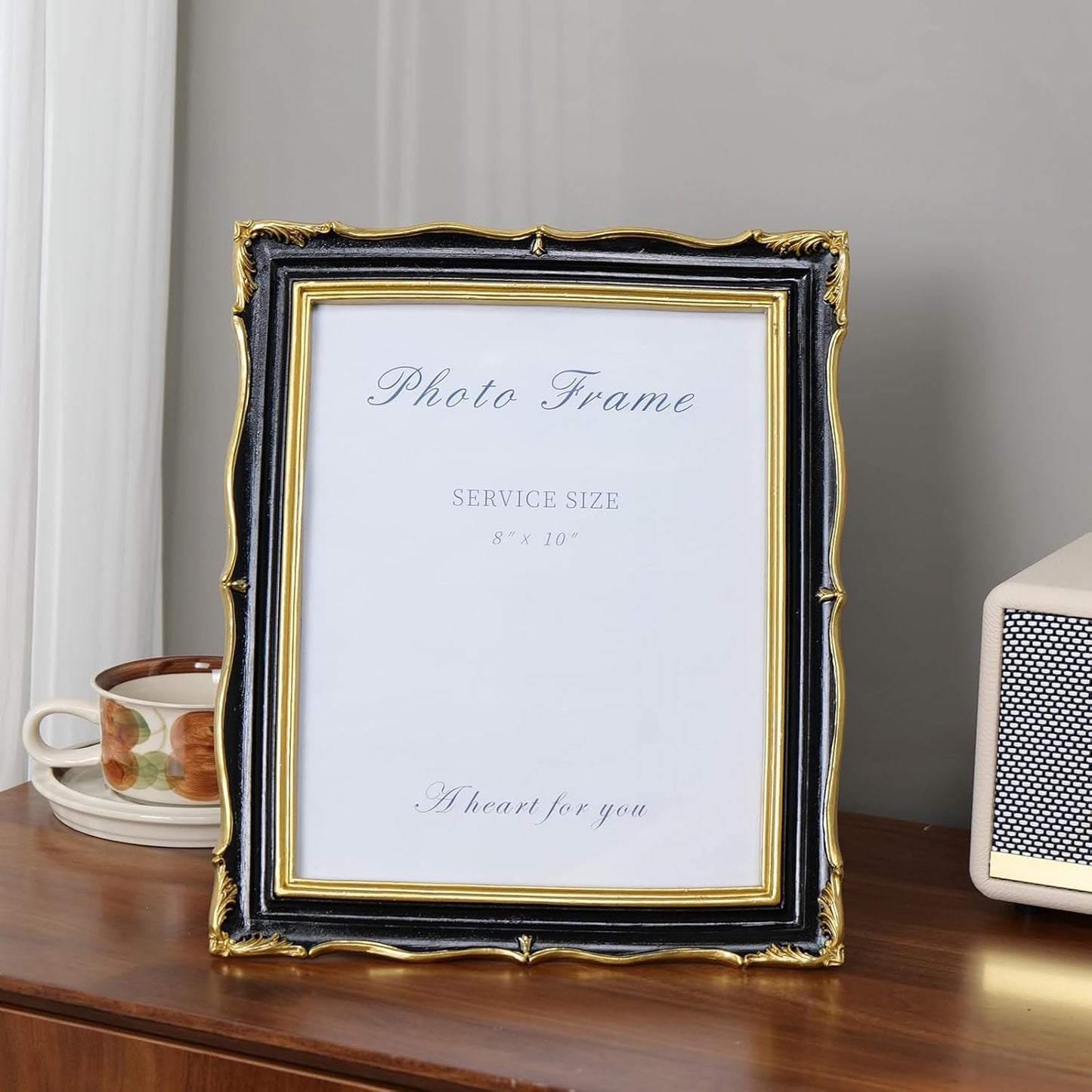 8x10 Black and Gold Picture Frame Vintage Frame, Ornate Textured Hand-Crafted Resin Photo Frames with Glass Front, 8 by 10 Decorative Picture Frame for Wall & Tabletop, Antique Frame Home Decor