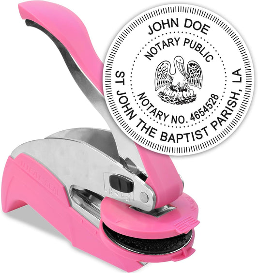 MaxMark Notary Seal Round Pink Embosser for Louisiana State - Includes Gold Burst Seal Labels (50 Count)