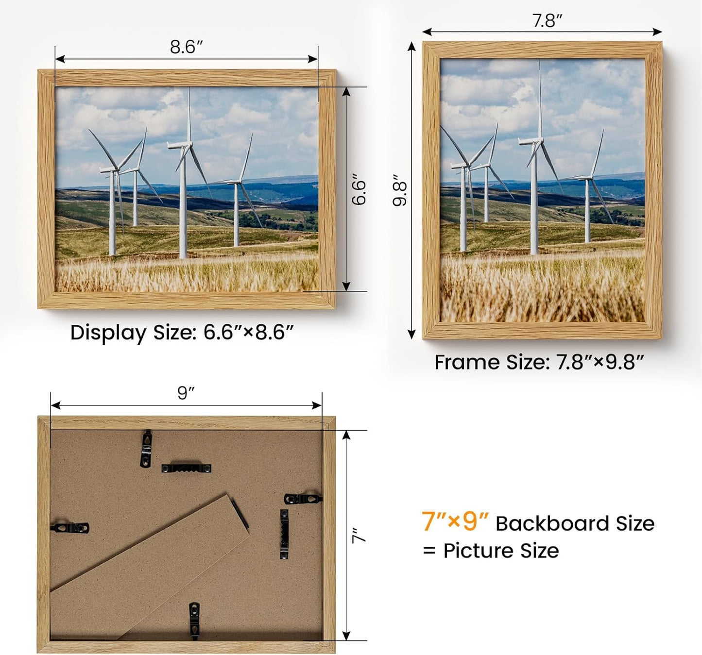 7x9 Picture Frame,Solid Oak Wood 7"x9" Photo Frame,Natural Oak Color Tempered Real Glass 7 by 9 Wooden Frames with No Mat,9x7 Picture Frames for Wall or Tabletop Display