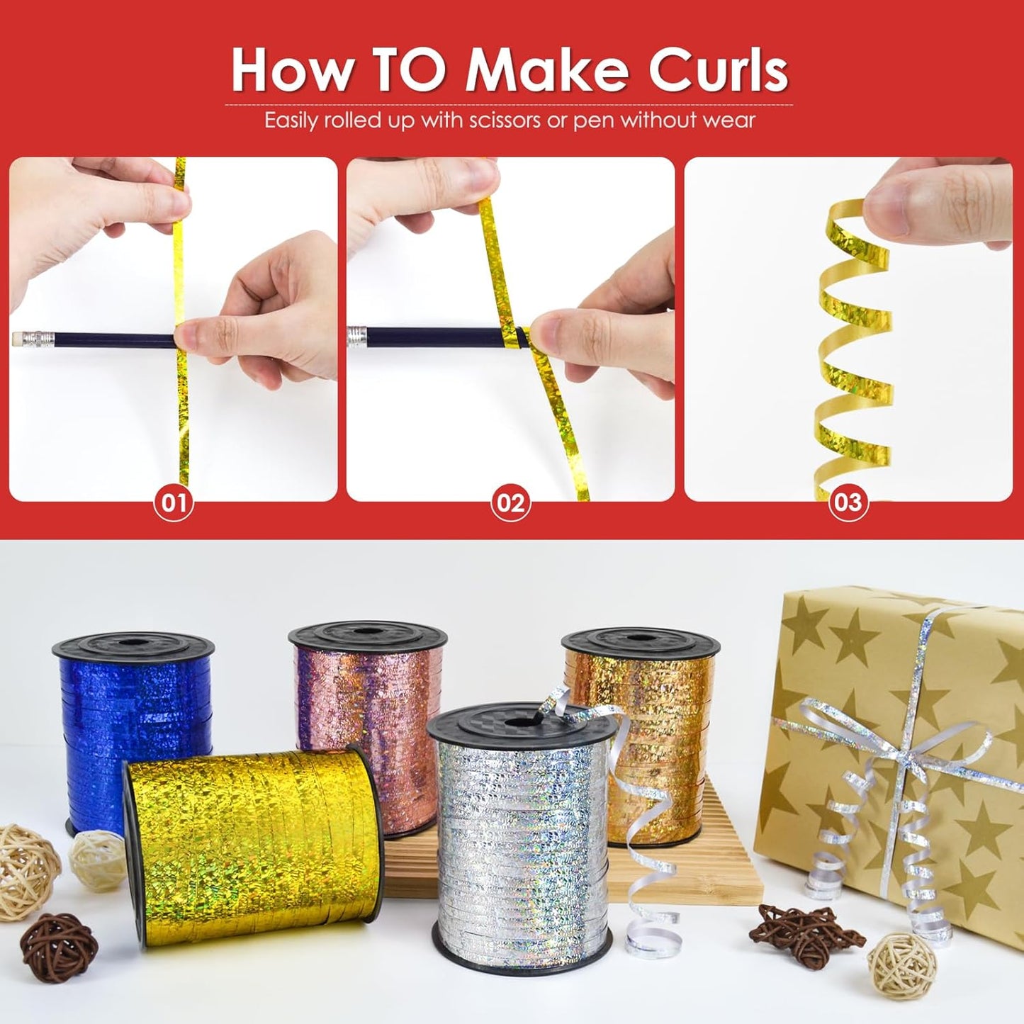 Red Curling Ribbon - 500 Yard Shiny Metallic Curly Gift Wrapping Ribbon for Balloons and Flowers