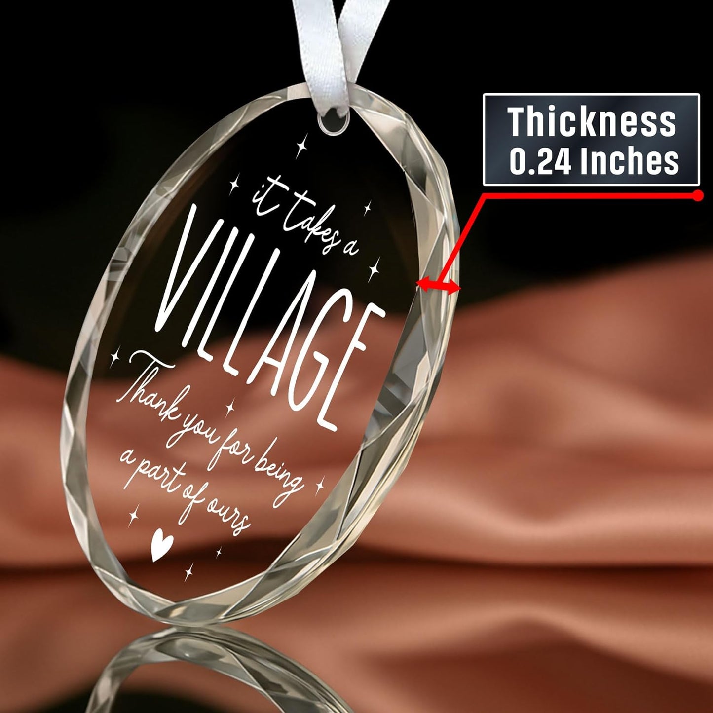 HEXMOZ Teacher Appreciation Gifts - Thank You Gifts for Women - Appreciation Gift for Teacher Daycare Provider Nanny Babysitter Coworker Employee - It Takes a Village Thank You Gift - Glass Ornament