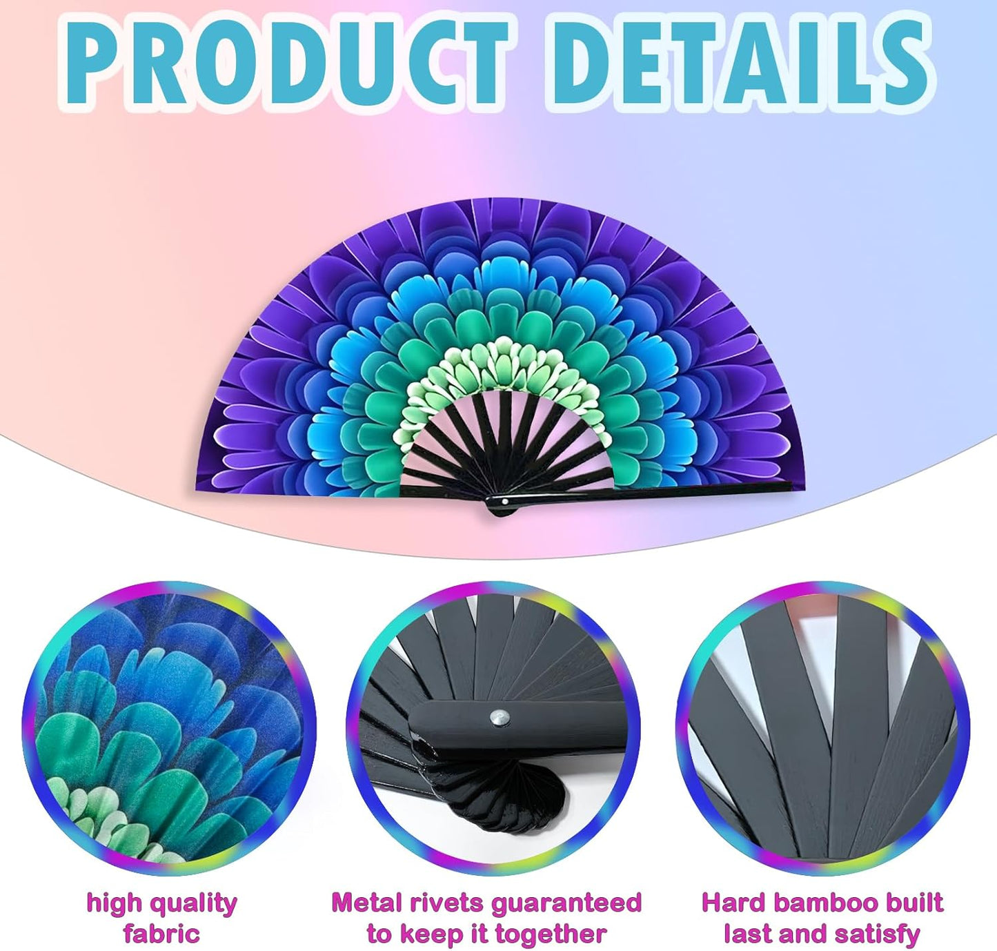 Boots on The Ground Fan, Large Folding Hand Fan for Women and Men, Popping Fans for Line Dancing for Raves, EDM, Dance Party, and Home Decoration