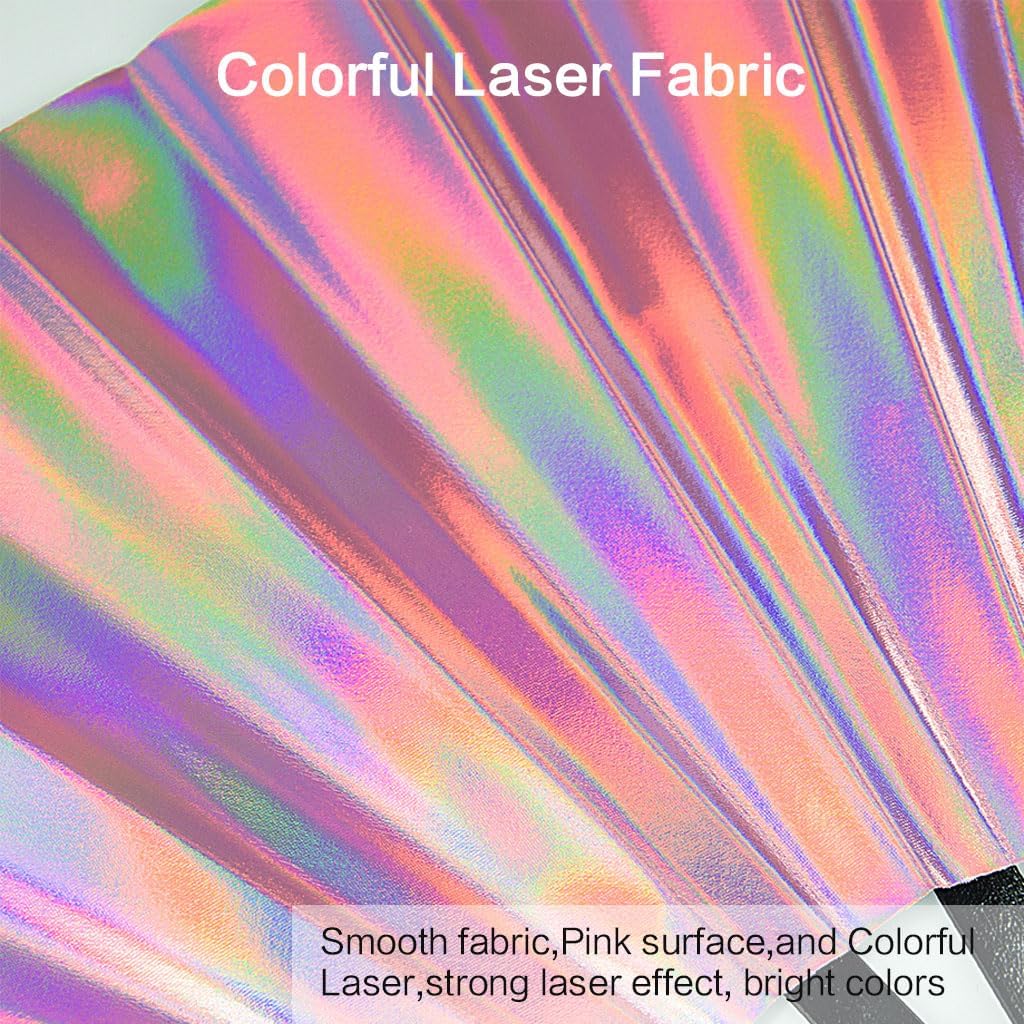 Large Rave Fan, Clack Folding Hand Fan with Premium Fabric, Thick Bamboo Frame for Men Women Gift for EDM, Festival, Club, Party, Dance, Decoration (Holographic Pink, 13")