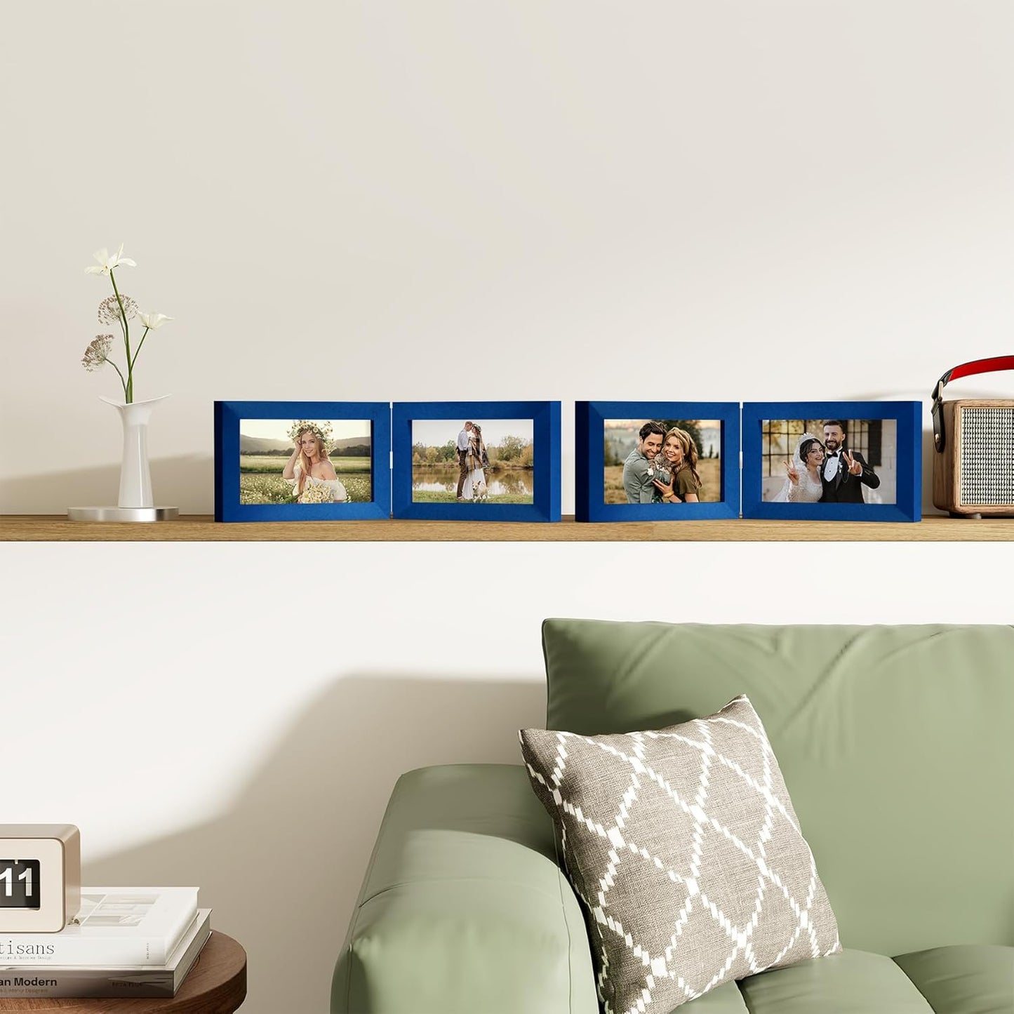 decorUhome Double 6x4 Picture Frame Horizontal, Engineered Wood Bifold Photo Frame with Plexiglass for Tabletop Display, 6x4, Royal Blue