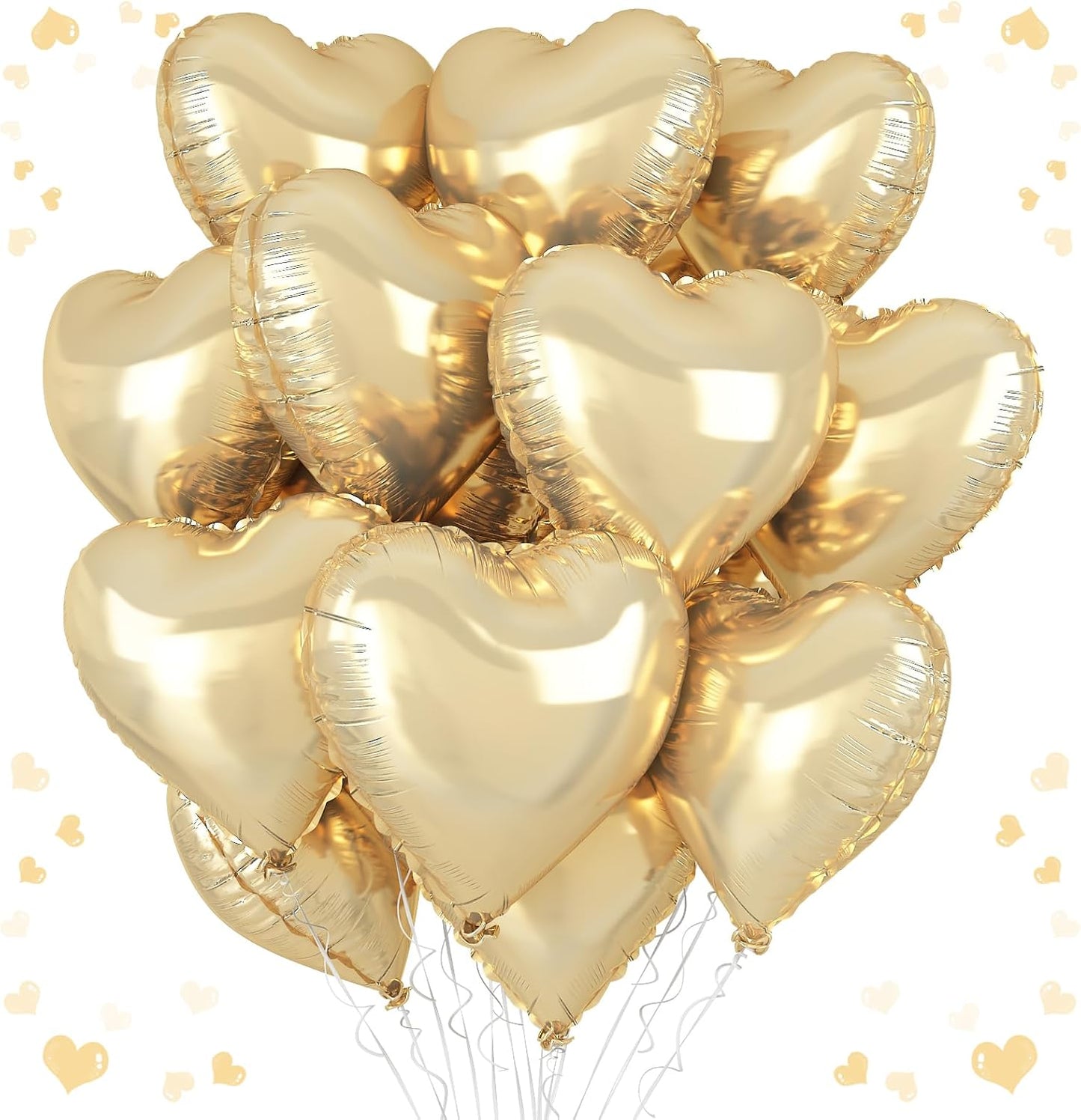 Champagne Gold Heart Balloons, 18 Inch Pastel Gold Heart Shaped Balloon, 12PCS Large Pastel Yellow Helium Foil Love Romantic Balloon for Marriage Wedding Bridal Engagement Party Anniversary Decoration