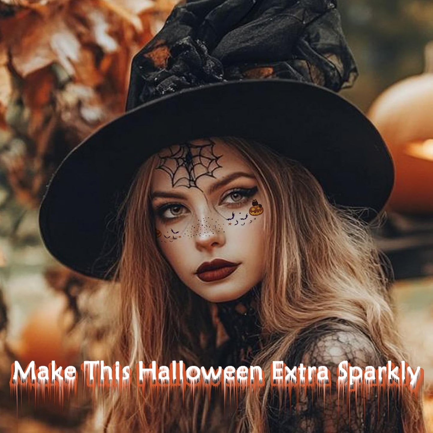 Glitter Freckles, 24PCS Glitter Freckles Face Tattoo, Sparkle Freckles for Women, Waterproof Gold Temporary Face Tattoos Glitter Glow Up Patches Makeup Patches (Halloween 6pcs)