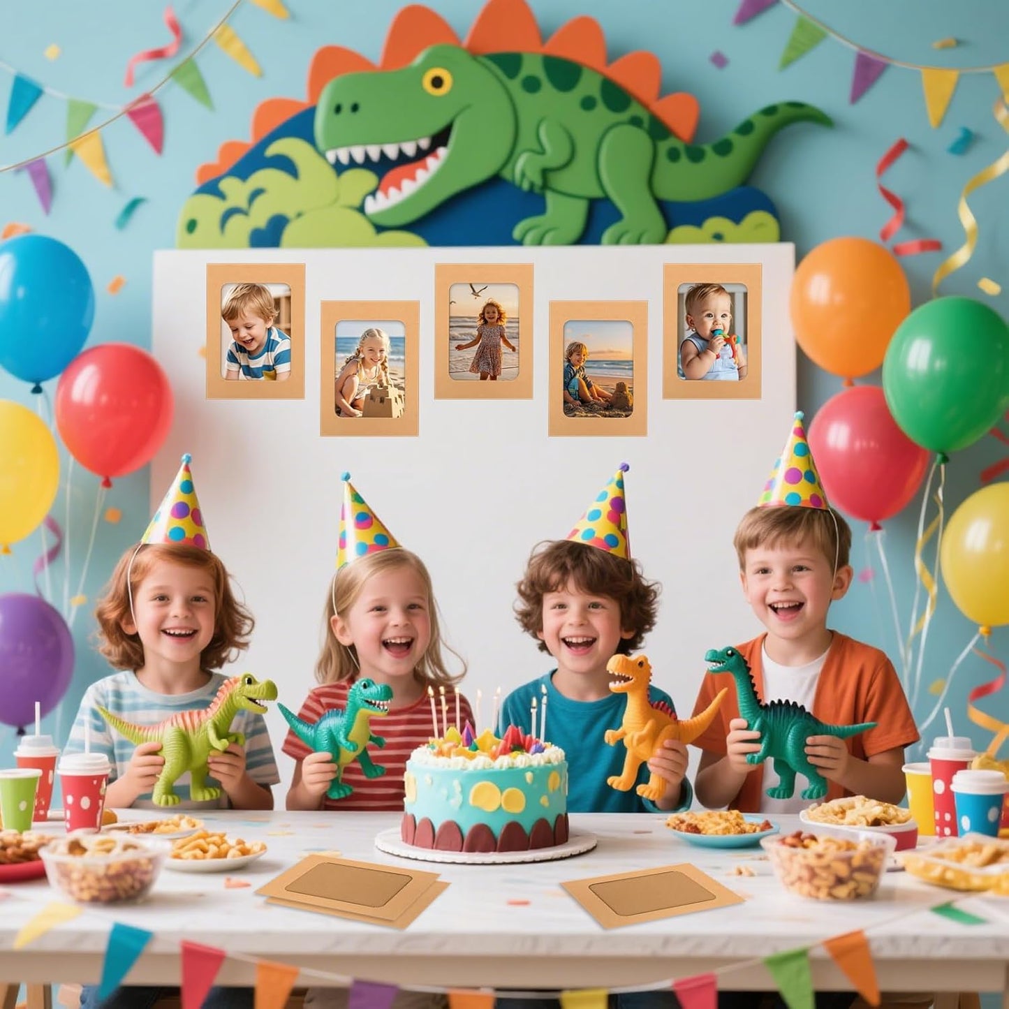 100 Pack Paper Picture Frames, 4x6 Inch Photo Strip Frame Hanging Photo Display Banner, Kraft Photo Holder with Wooden Clips and String for Wall Decor and Party Supplies