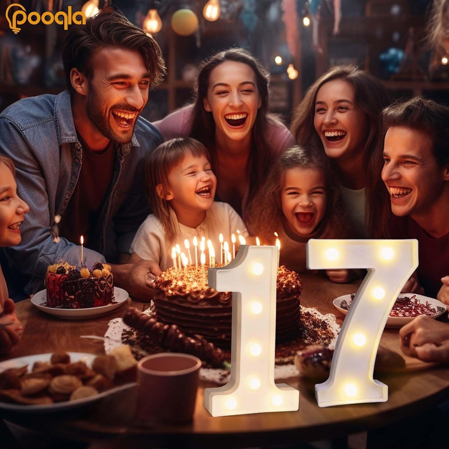 Pooqla Decorative LED Light Up Number Letters, White Plastic Marquee Number Lights Sign for Wedding Decor, Battery Operated (17)