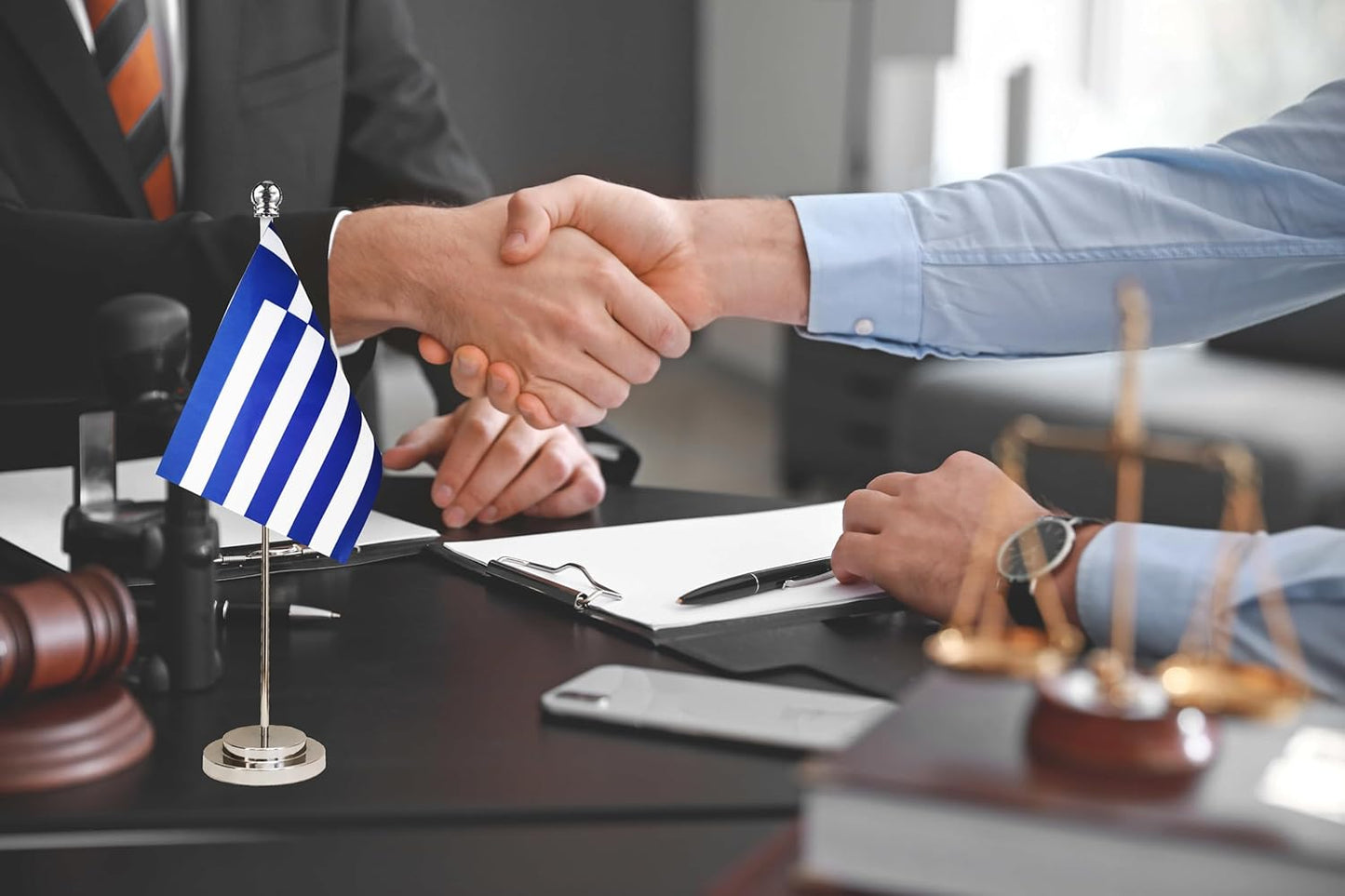 Greece Greek Deluxe Desk Flag Set Small Mini Miniature Greece Greek Table Desktop Flags,Festival Events Celebration,Office Decoration-2 Pack