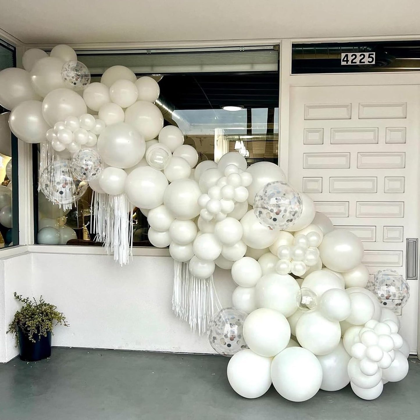 White Balloons, 12 Inch Pearl Pure White Ivory Latex Balloon with Silver Confetti Balloons for Boho Birthday Baby Shower Wedding Bachelorette Retirement Valentine’s Day Party Decorations