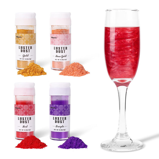 Edible Glitter for Cake Decorating, 4 Colors Luster Dust Edible, Edible Glitter for Cocktails, Baking, Drinks, Cupcakes, Chocolate, Strawberries, and Waffles 5g/bottle(Gold, Rose Gold, Purple, Red)
