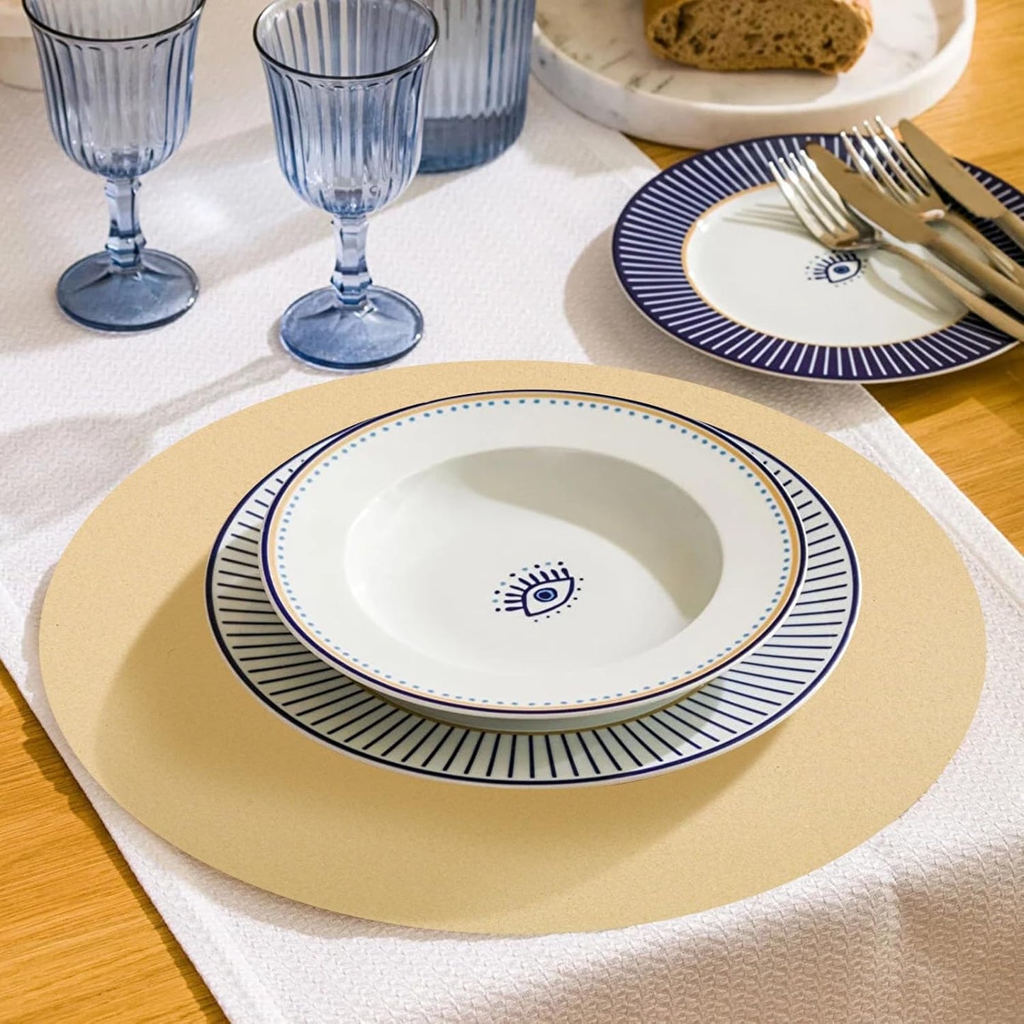 50 Pieces Kraft Paper Place Mats Brown Round Disposable Table Mats Decorative Placemats for Wedding Bridal Shower Black Birthday Party Dining Decor