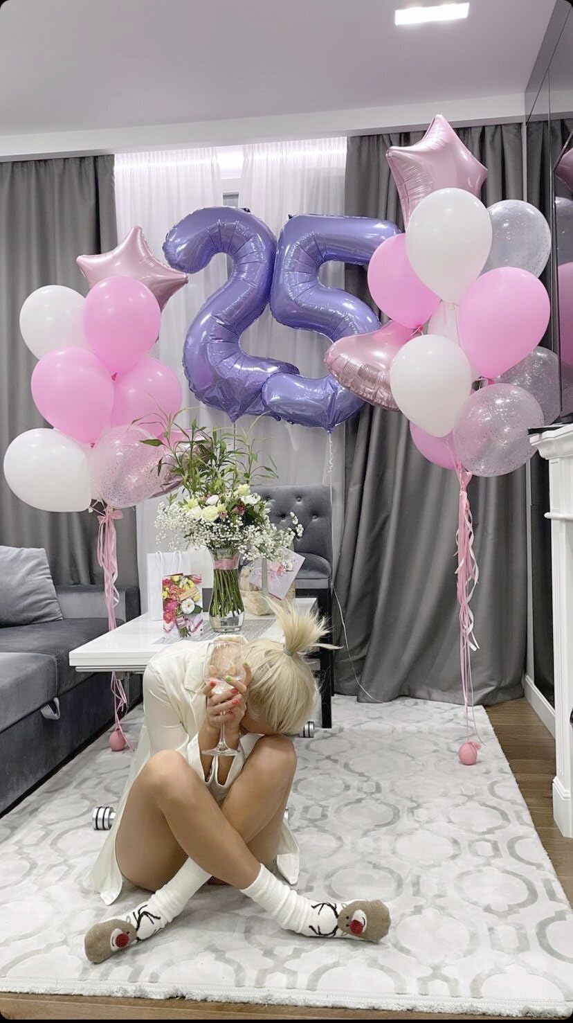 Big 40 Inch Lavender 2 Number Balloon Birthday Decoration, Lilac Number 2 Helium Balloons 12 20 22 23 24 26 28 32 42 2026 Celebration, Boy Girl Baby Anniversary Party Graduations Supplies