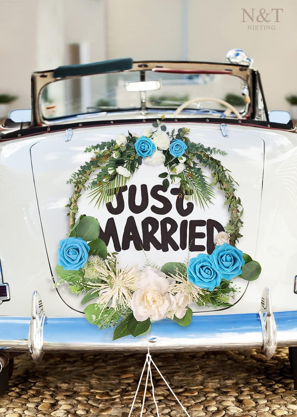 N&T NIETING Artificial Flowers, 25pcs Fake Flower Roses with Stem for DIY Wedding Bouquets Centerpieces Bridal Baby Shower Party Home Decoration, Blue