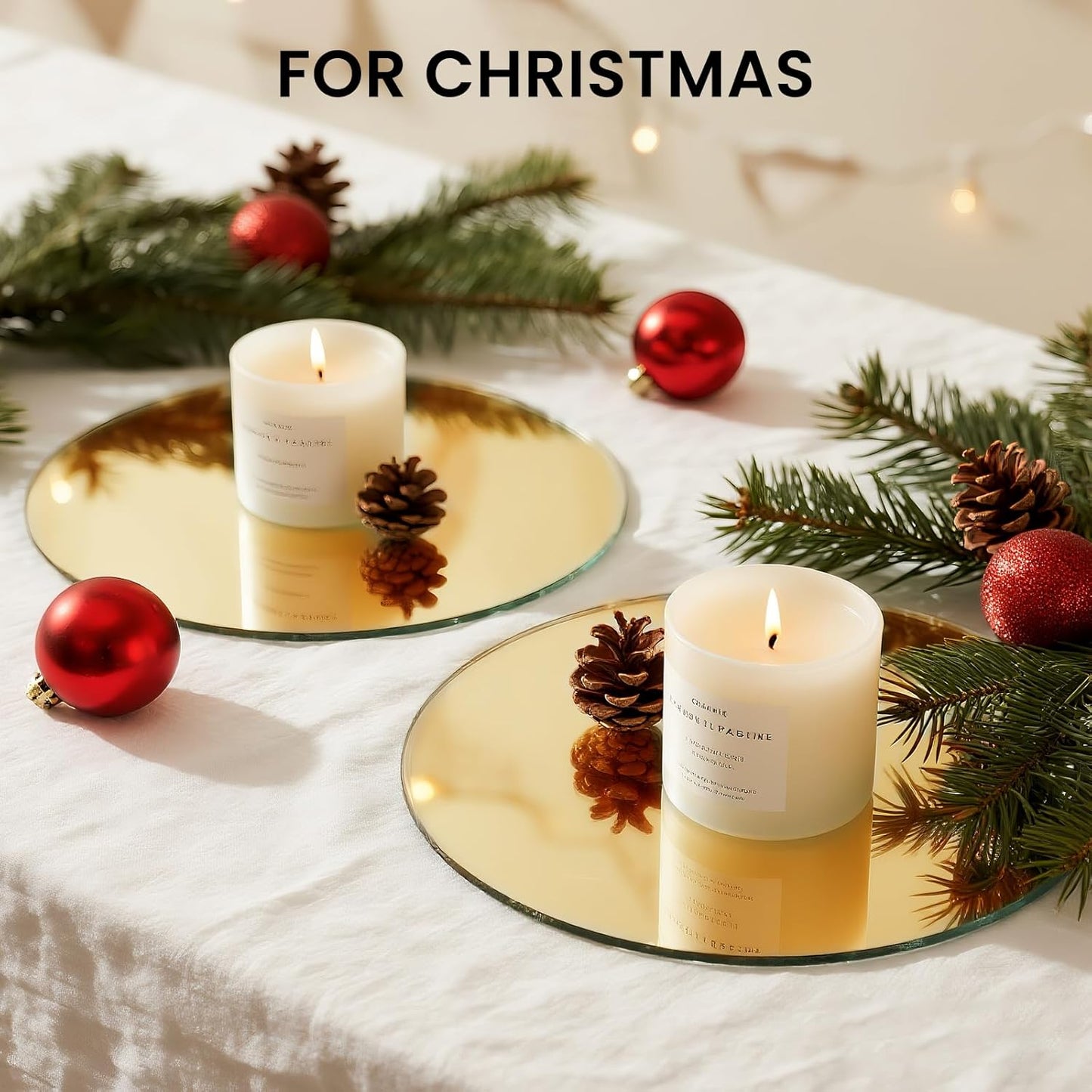 Glass Round Mirror Centerpieces for Tables, Set of 12Pcs 12" Golden Mirror Tables Centerpieces, Glass Trays for Wedding Decorations, Party Decorations, Baby Shower Party