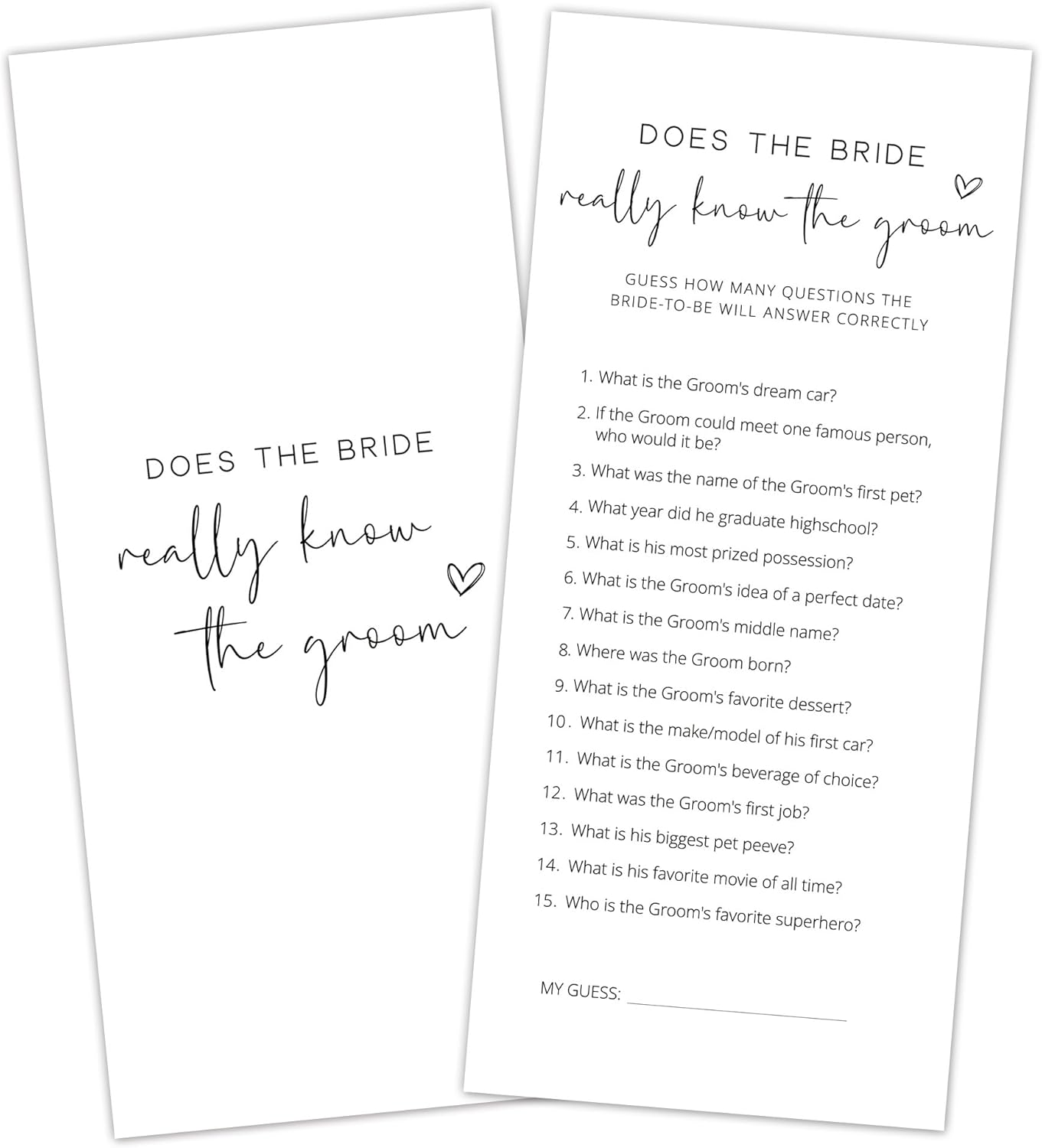 Bridal Shower Games, Does the Bride Really Know the Groom, 25Pcs 4x9inch Minimalist White Double-Sided Bridal Game Cards, Wedding Shower Games for Guests, Engagement Bachelorette Party Supplies - A13