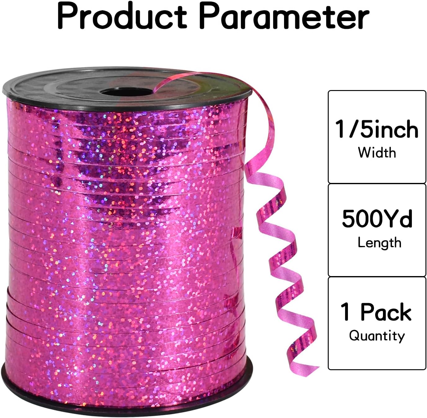 BEISHIDA 500 Yards Hot Pink Crimped Curling Ribbon Shiny Metallic Balloon String Roll Gift Wrapping Ribbon for Girl Birthday Valentines Bachelorette Mother's Day Party Decorations