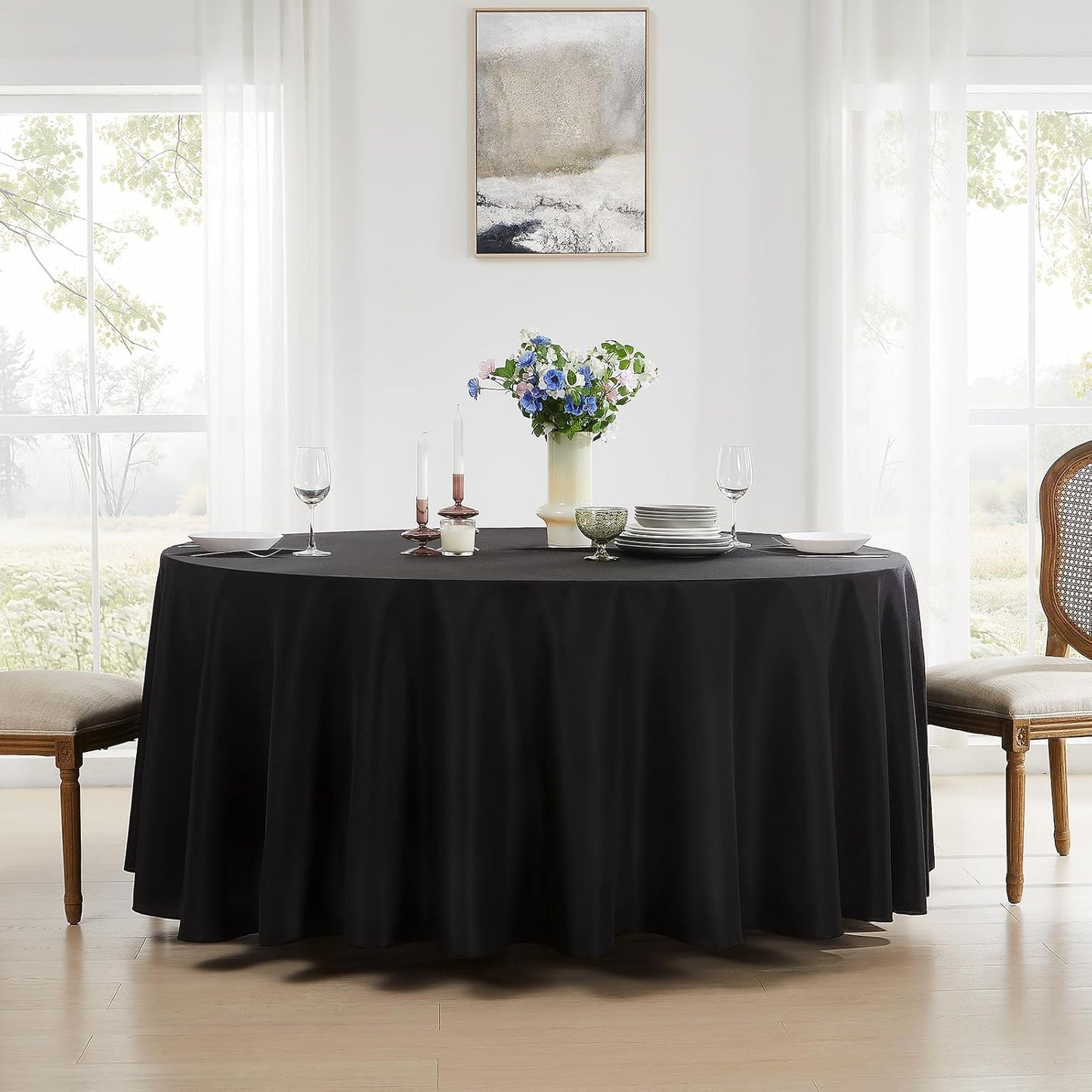 Round Tablecloth 10 Pack 108 Inch Black Tablecloths Washable Decorative Linen Polyester Table Clothes Cover for Dining Table Banquets Buffet Parties and Wedding