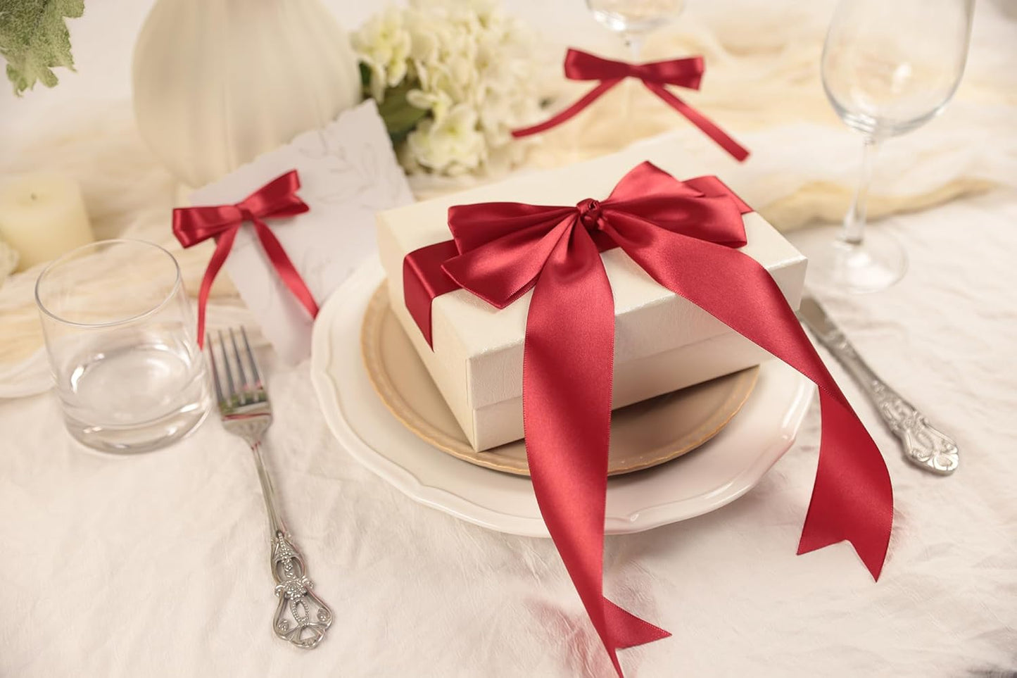 Scarlet Red Satin Ribbon 1-1/2 inch X Continuous 100 Yards, Single Face Polyester Ribbon Perfect for Gift Wrapping, Flower Bouquet, Wedding Decor, Crafts, Bow Making, Sewing and More