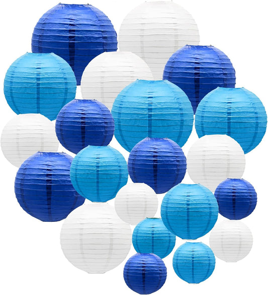 ADLKGG Blue Paper Lanterns Decorative, Hanging Round Paper Lantern Party Supplies for Anniversary Graduation Wedding Birthday Party Baby Shower Decorations Indoor Outdoor, 21pcs