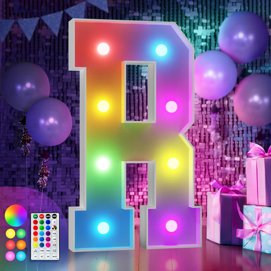 imprsv 3FT Colorful Marquee Light Up Letters R, 18 Colors Light Up Letters Alphabet Sign with Remote, Marry Me Light Up Letters, Large Letters for Birthday Engagement Anniversary Wedding Party Decor