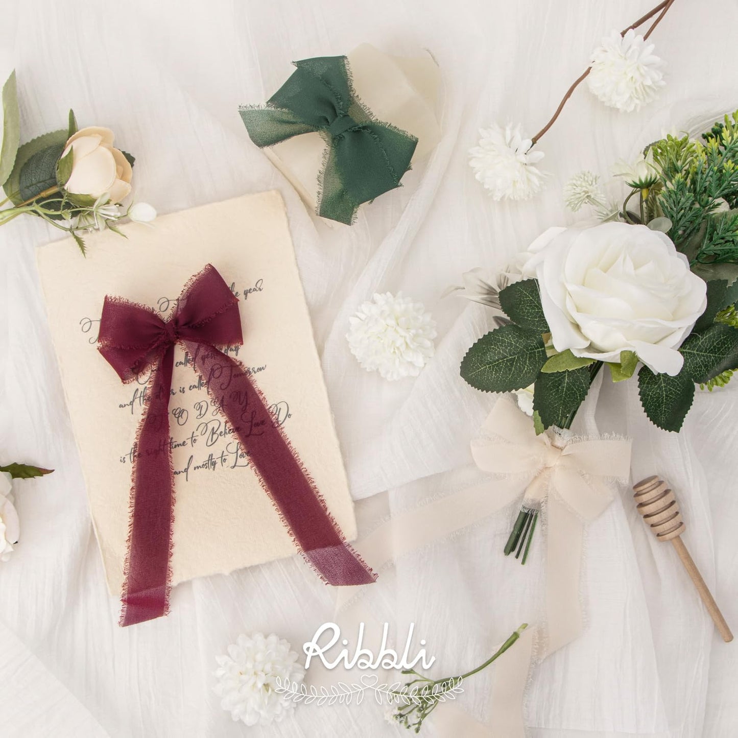 Ribbli Burgundy Ribbon 1 Inch x 3 Rolls Total 24 Yards Handmade Fringe Chiffon Silk Ribbon for Wrapping Wedding Invitations Bridal Bouquets DIY Crafts Home Decor