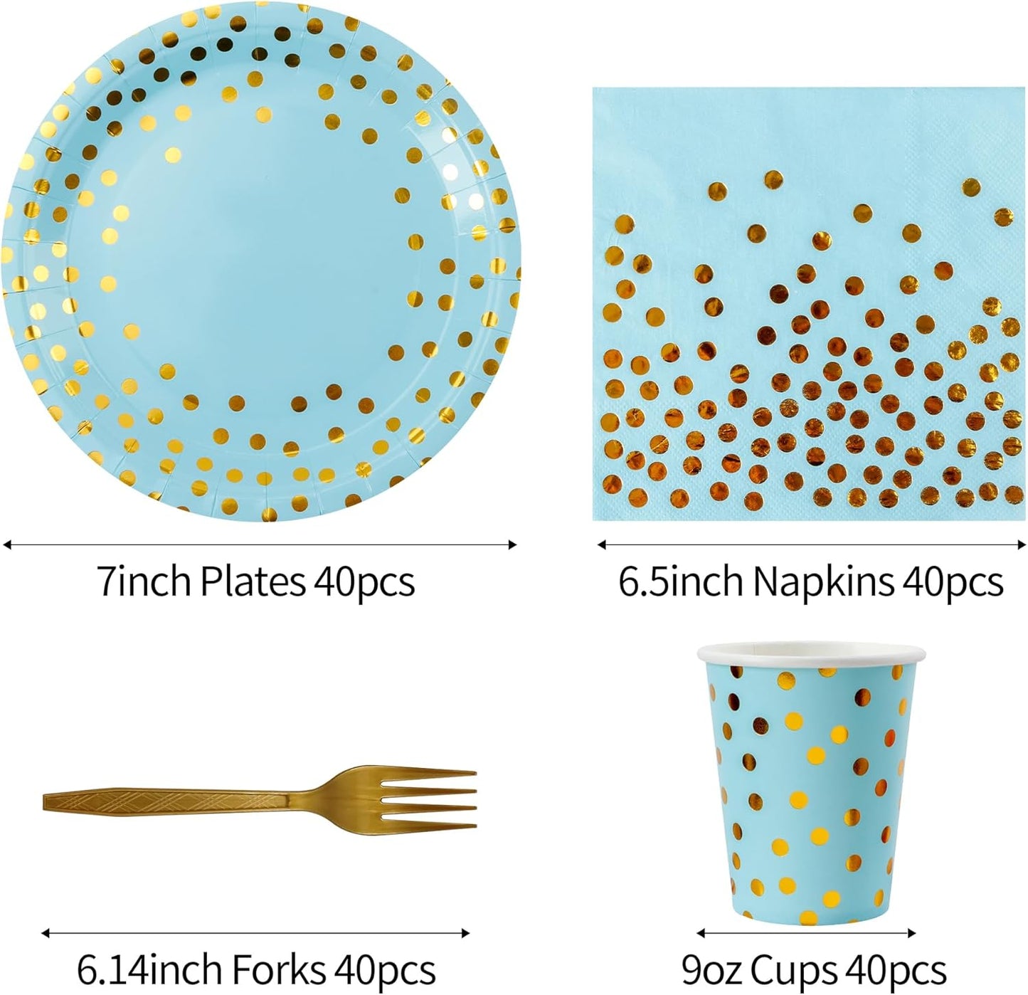 Sveikie160 Pcs blue And Gold Paper Plates, Birthday Cake Party Plates And Napkins, Wedding Disposable Utensils For Birthday Graduation Wedding And Holiday Celebrations Serves 40 (blue)