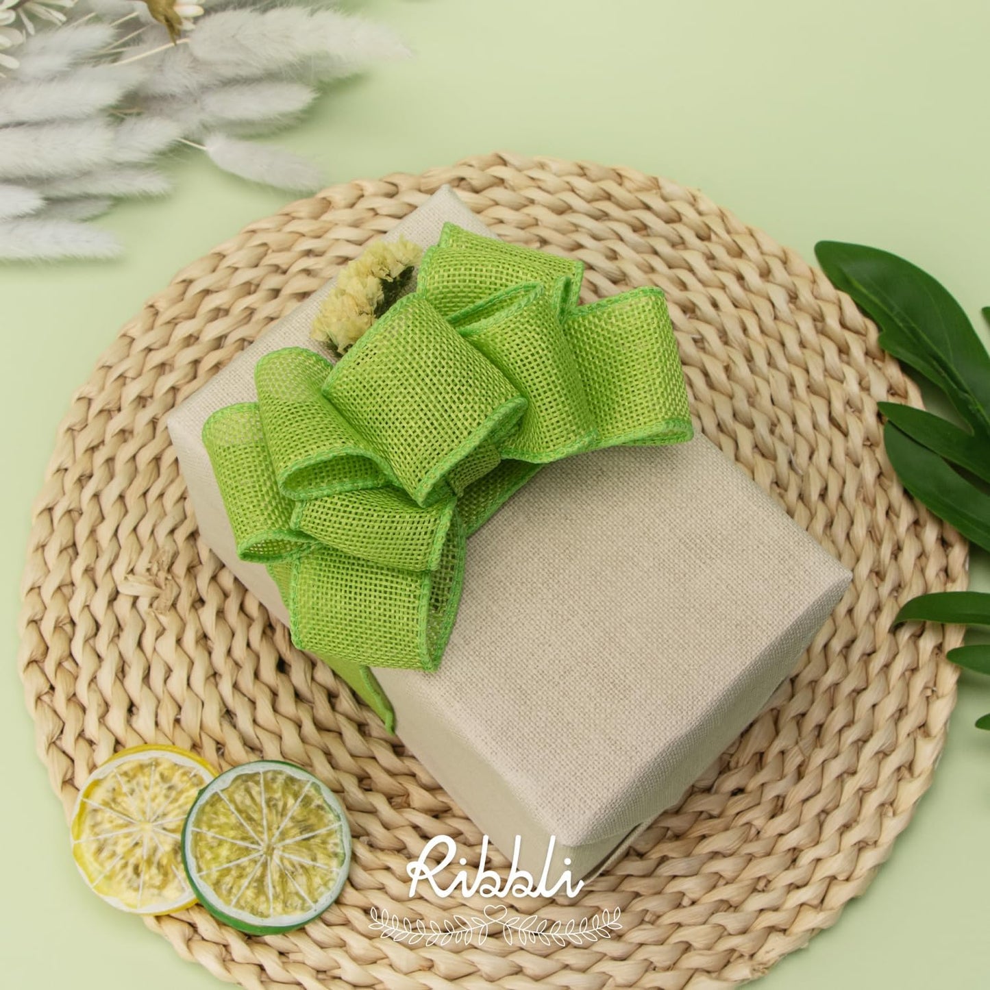 Ribbli Apple Green Burlap Wired Ribbon,1-1/2 Inch x 10 Yard, Wired Edge Ribbon for Big Bow,Wreath,Tree Decoration,Outdoor Decoration