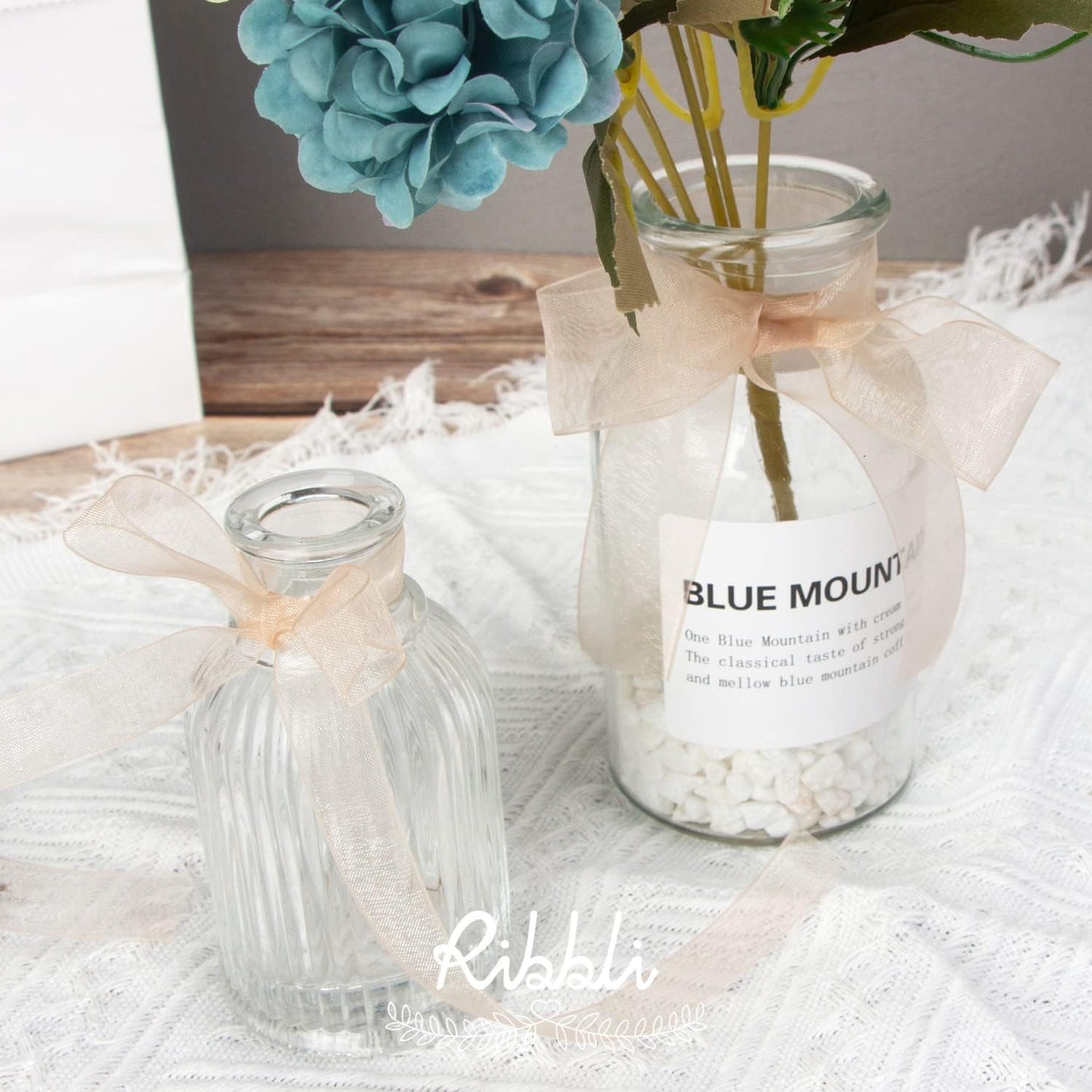 Ribbli Champagne Organza Ribbon,1/2 Inches x Continuous 50 Yard, Champagne Sheer Ribbon for Gift Wrapping,Cookie Wrapping,Wedding Decoration,All Crafting and Sewing