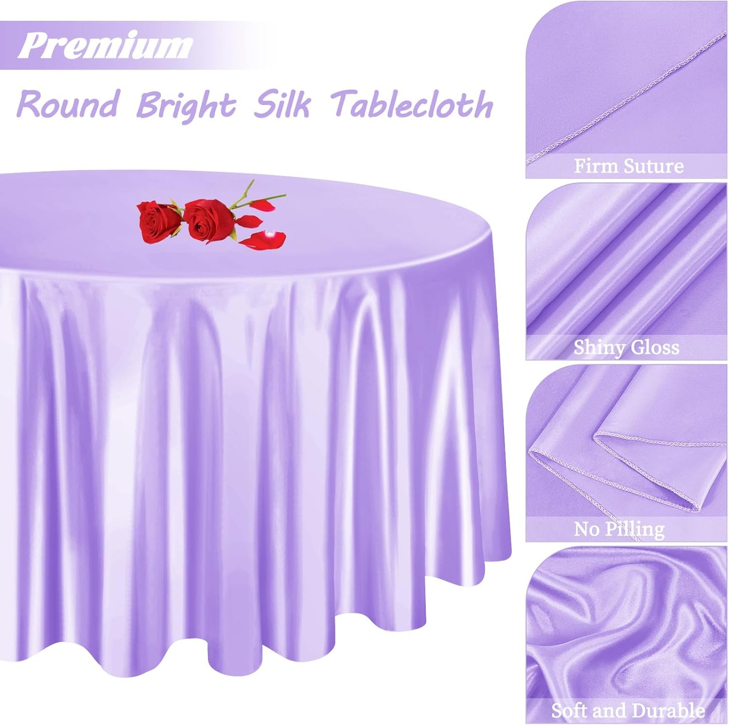 fani 12 Pack 120 Inch Lavender Satin Tablecloth - Silky Round Tablecloth Overlay Smooth Fabric Table Cover, Bright Table Decoration for Wedding Party Banquet Events Restaurant Kitchen Dining
