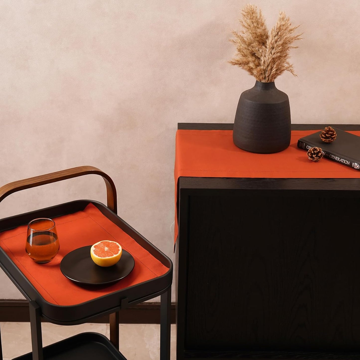 Pumpkin Table Runner 90 Inch– Cotton Linen Hemstitch Farmhouse Table Runner 14x90 –Washable Fabric for Dining, Fall, Halloween, Thanksgiving, Spring, Summer, Wedding, Everyday Décor – Serena