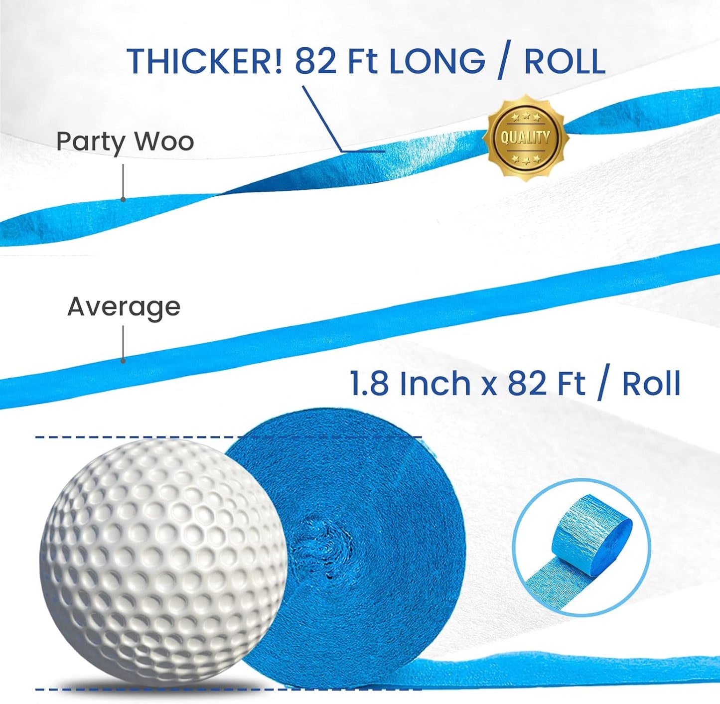 PartyWoo Crepe Paper Streamers 4 Rolls 328ft, Pack of Blue Crepe Paper for Party, Wedding, Birthday, Baby Shower Decorations (1.8 Inch x 82 Ft/Roll)