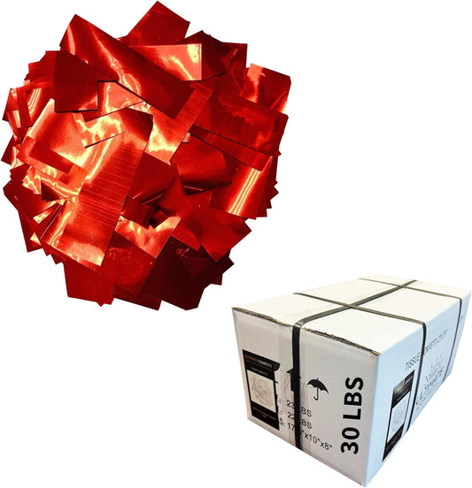Shiny Metallic Confetti, Red Color - Fluttering Foil Paper Strips for Confeti Cannon and Launcher Use, Table Decorations, and More (Bulk 30 lb Box)