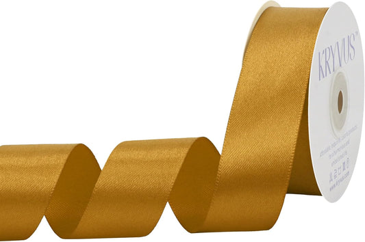 Gold Satin Ribbon 1 inch X Continuous 25 Yards, Single Face Polyester Ribbon Perfect for Gift Wrapping, Flower Bouquet, Wedding Decor, Crafts, Bow Making, Sewing and More