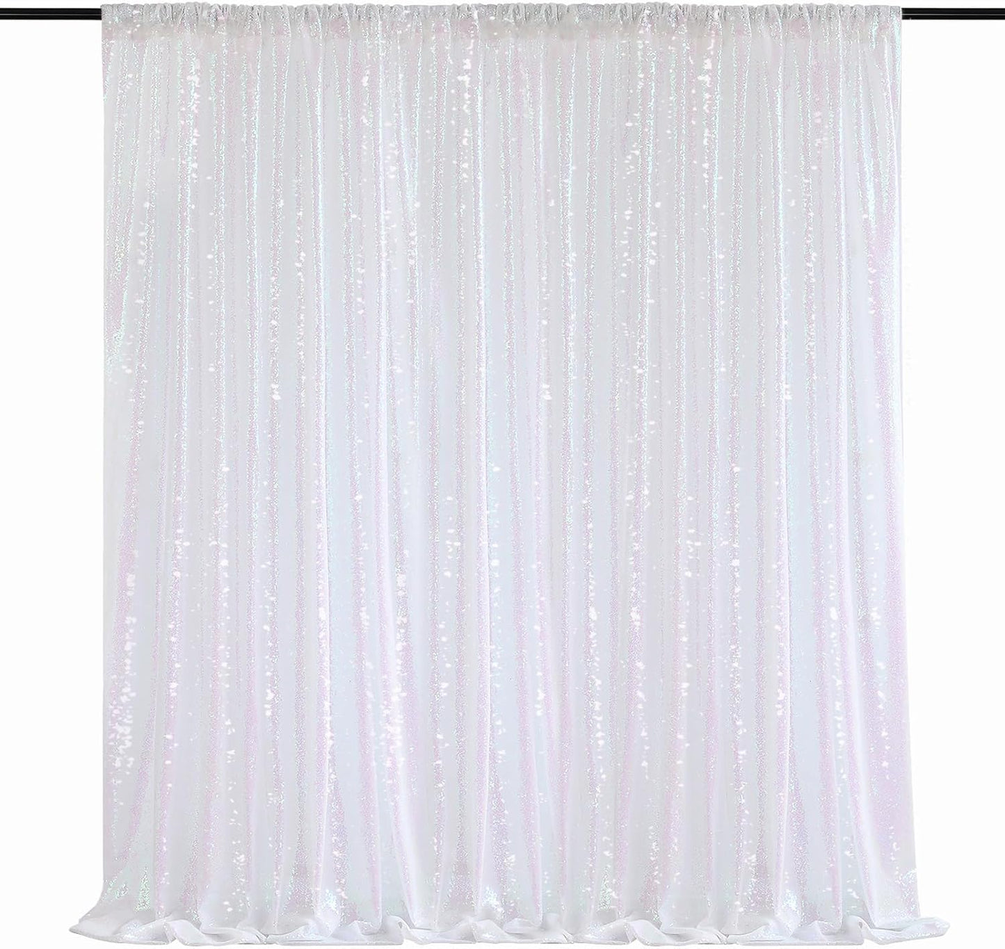 White Iridescent Sequin Backdrop 7ft x 7ft Glitter Photo Booth Black Backdrop Curtains for Wedding Birthday Baby Shower Event Decorations