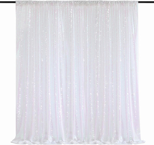 White Iridescent Sequin Curtains 10ftx10ft Photo Booths Backdrop for Birthdays Mermaid Party Wall Decorations