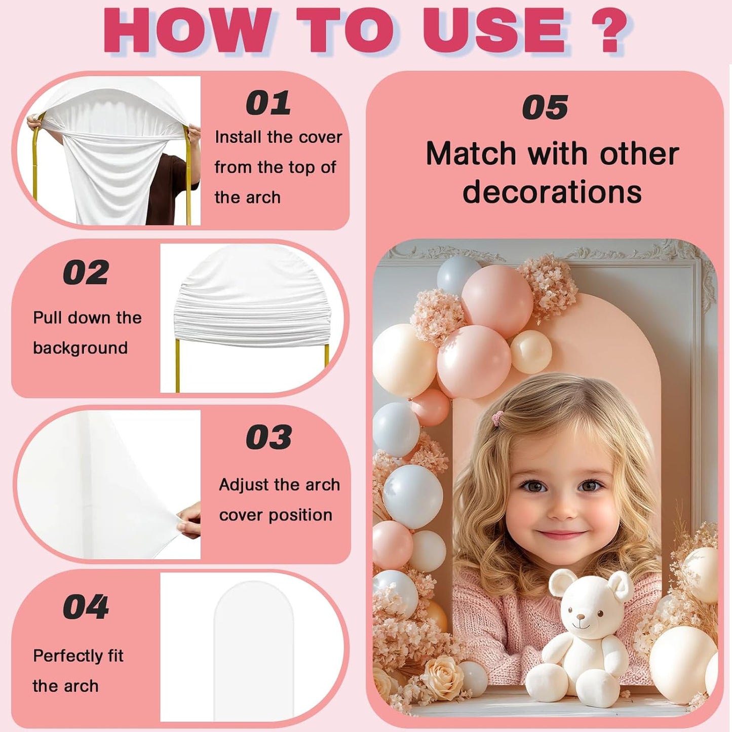 Custom Arch Cover - Personalized Arch Backdrop Covers with Photo Text for Baby Shower Wedding Holiday Birthday Graduation Party 4~7.2 FT (Arch)