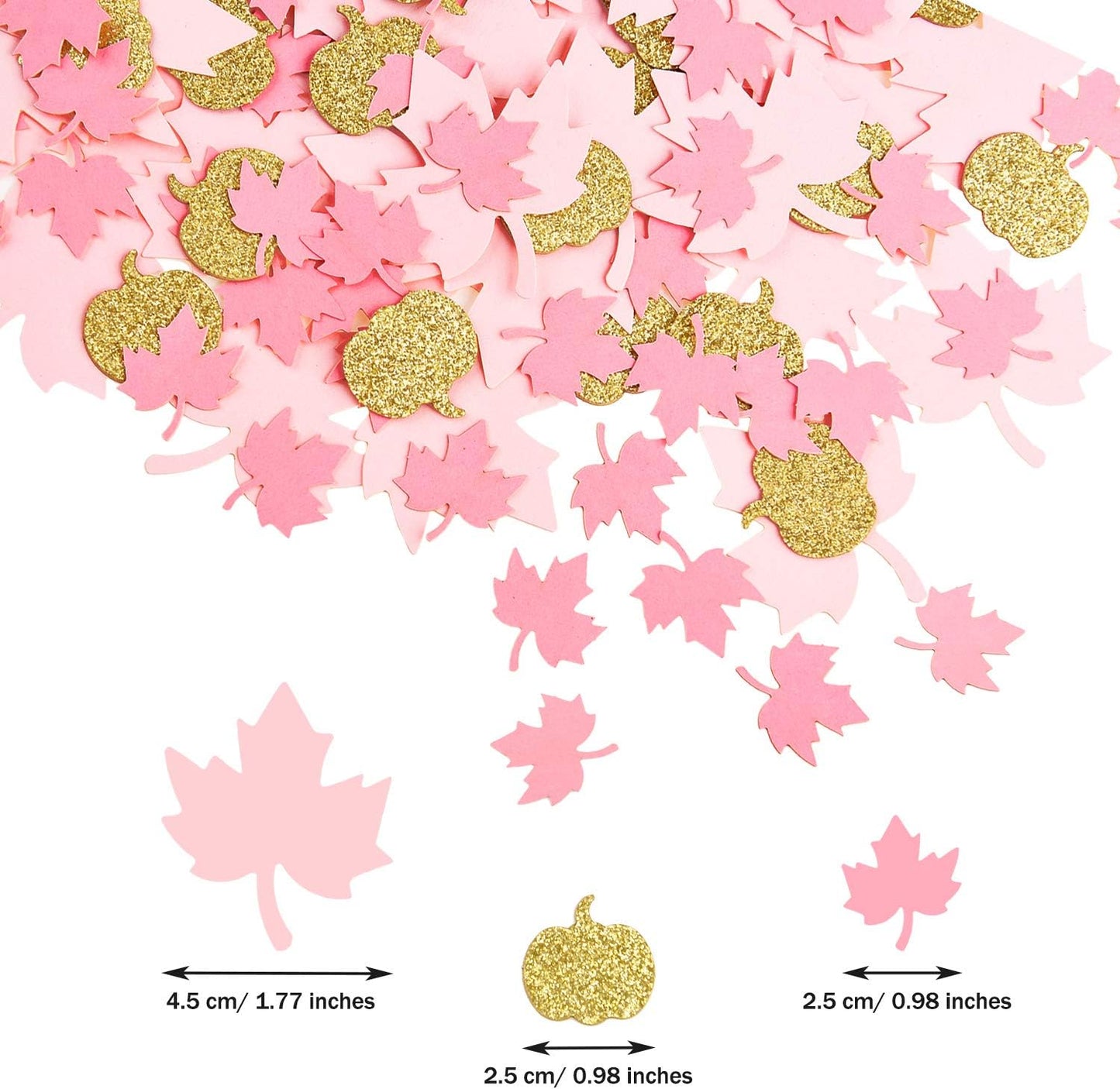 Sumind 200 Pieces Thanksgiving Pink and Gold Pumpkin Confetti Christmas Baby Shower Maple Leaf Confetti Glitter Thanksgiving Pumpkin Decorations Table Decorations for Birthday Party Supplies (Simple)