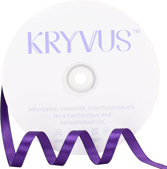 Purple Satin Ribbon 3/8 inch X Continuous 100 Yards, Single Face Polyester Ribbon Perfect for Gift Wrapping, Flower Bouquet, Wedding Decor, Crafts, Bow Making, Sewing and More