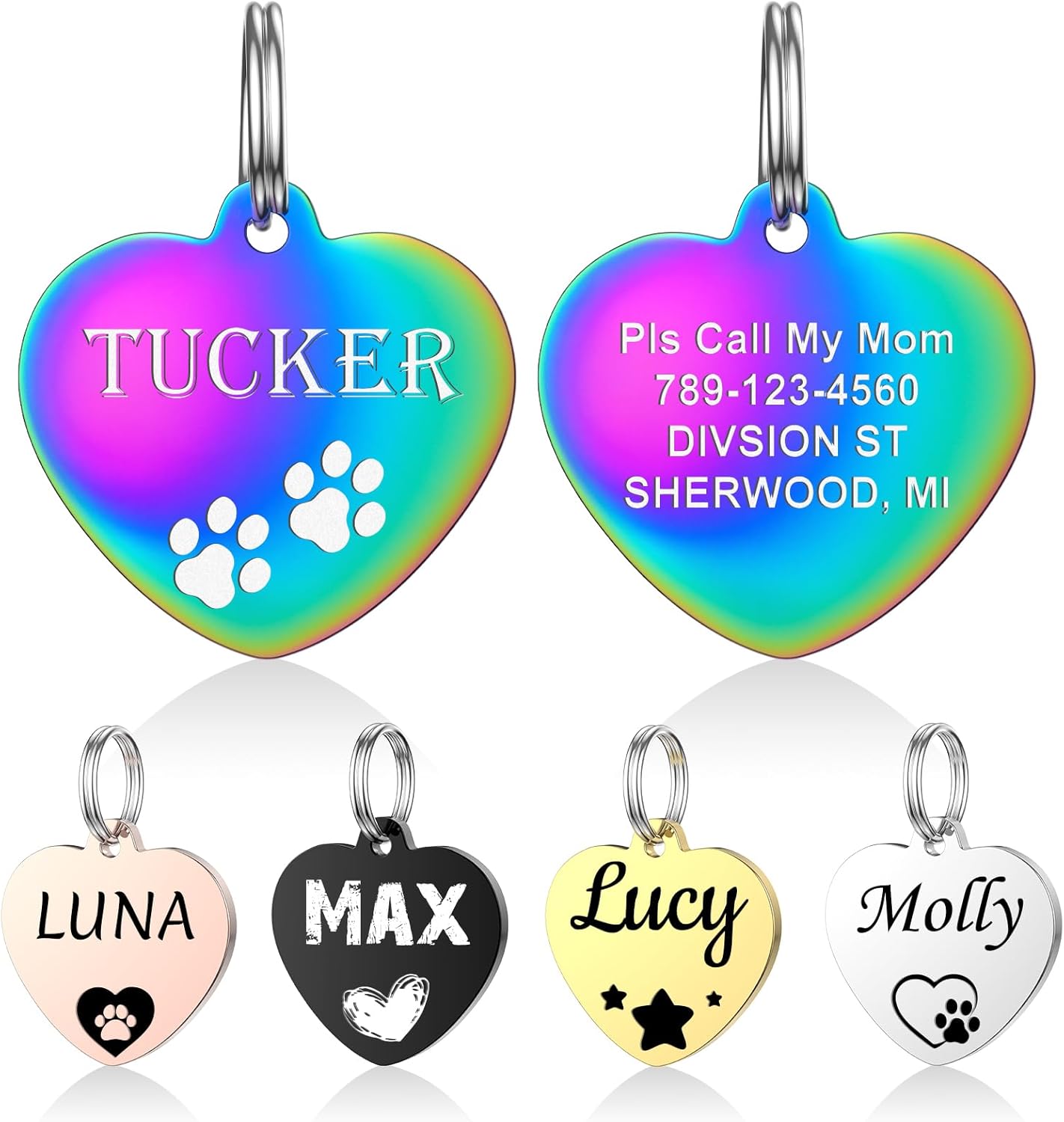 YEHANTI Personalized Dog Tags Engraved for Pets - Stainless Steel Custom Dog Cat Tag with Various Cute and Beautiful Icons, Double Sided Engraved Pet ID Tags Dog Name Tag, Heart