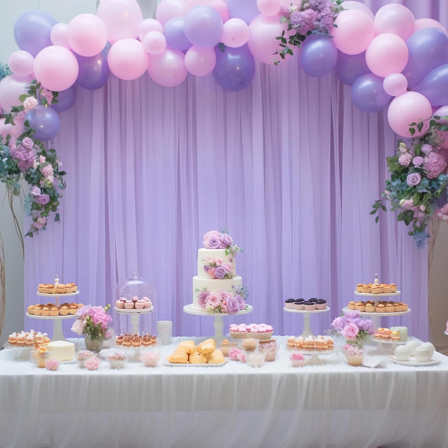 10x10 Purple Tulle Backdrop Curtains for Parties, Sheer Backdrop Curtain Wedding Photo Background Drapes for Baby Shower Photography Birthday Party