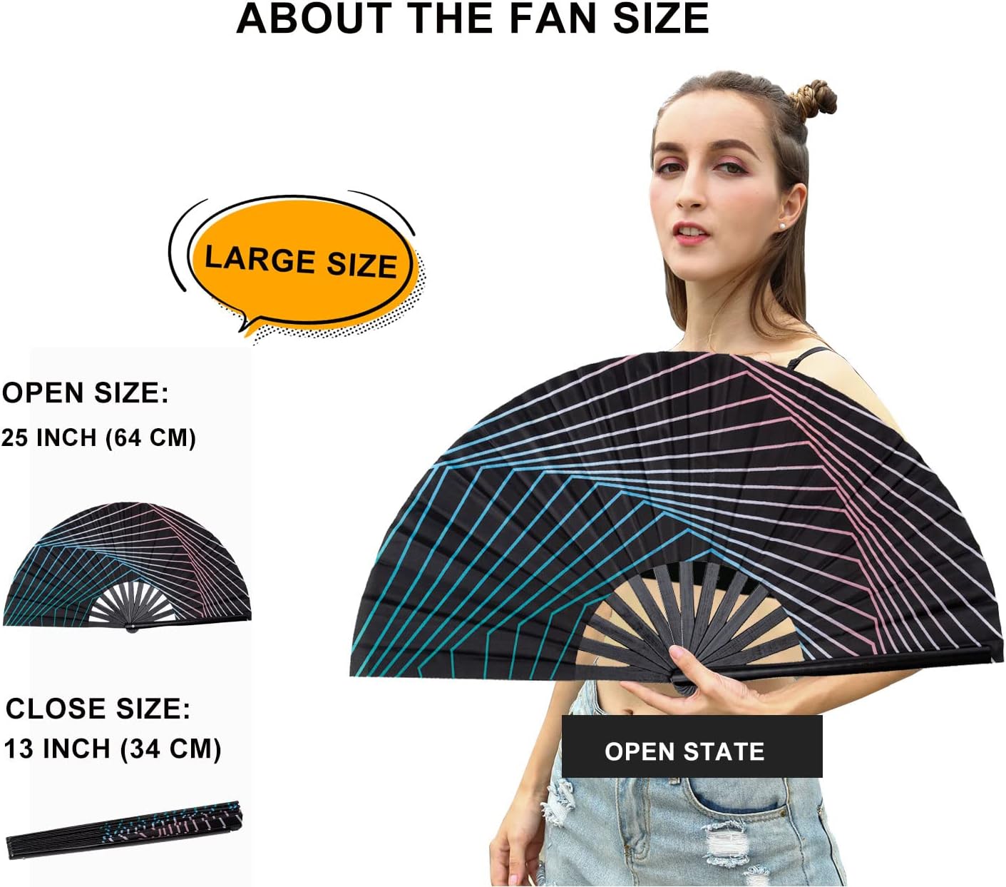 Amajiji Large Folding Hand Rave Fan Popping Fan for Line Dancing Clacking Fans for Boots On The Ground Dance,Party,Decoration,Festival (Illusion Trippy)