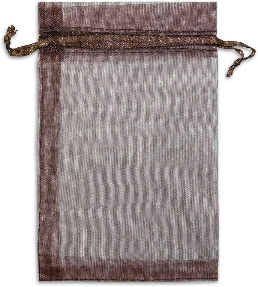 TheDisplayGuys 100-Pack 3x4 Brown Sheer Organza Gift Bags with Drawstring, Jewelry Candy Treat Wedding Party Favors Mesh Pouch