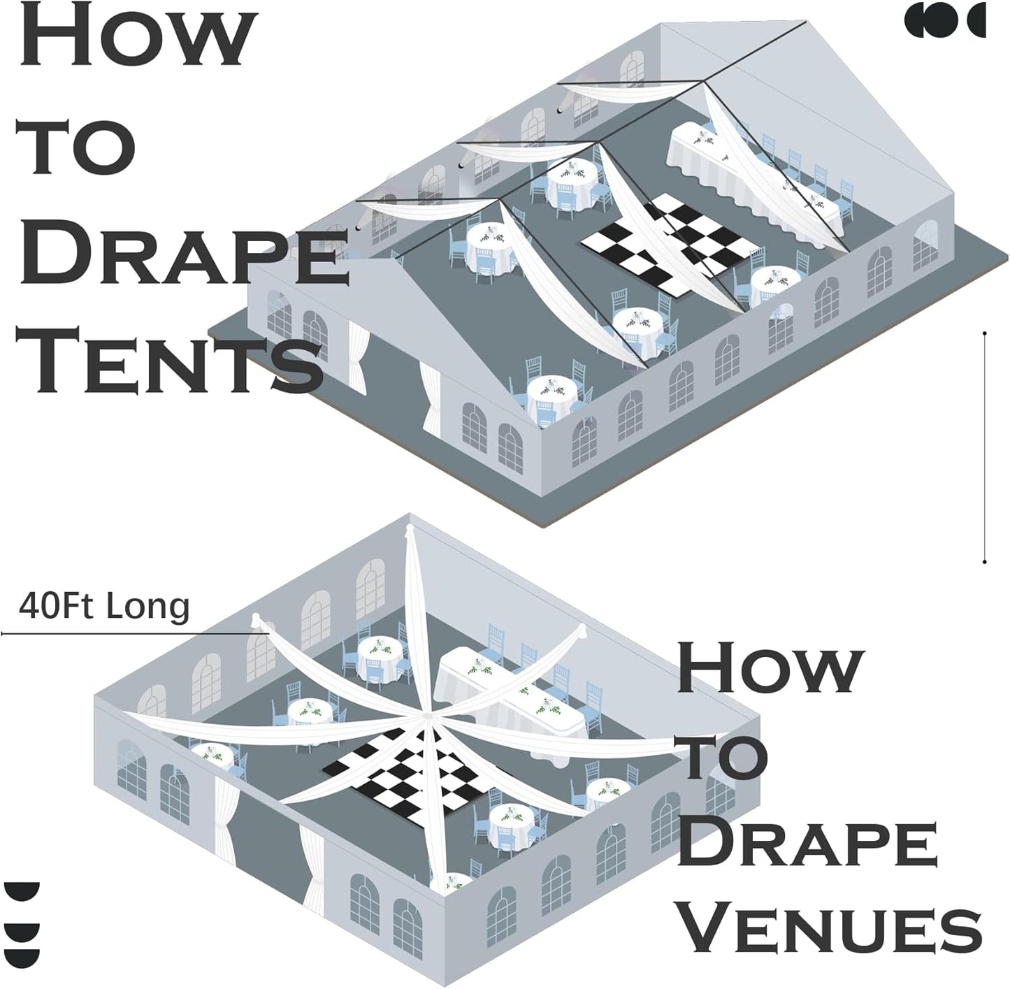 PartyVillage 20ftx40ft Ivory Ceiling Curtain for Wedding Parties – 4 Panels Wrinkle-Free 40 FT Long Tent Draping Curtains for Wedding, Birthday & Theme Parties, 40ft Height with Rod Pocket