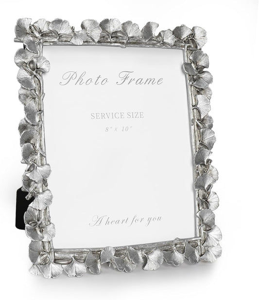 Cuspin Silver 8x10 Picture Frame, Vintage Silver Ornate Leaf Textured Hand-Crafted Resin with Glass Front Antique Photo Frame for Tabletop Display, Retro Design Home Decor